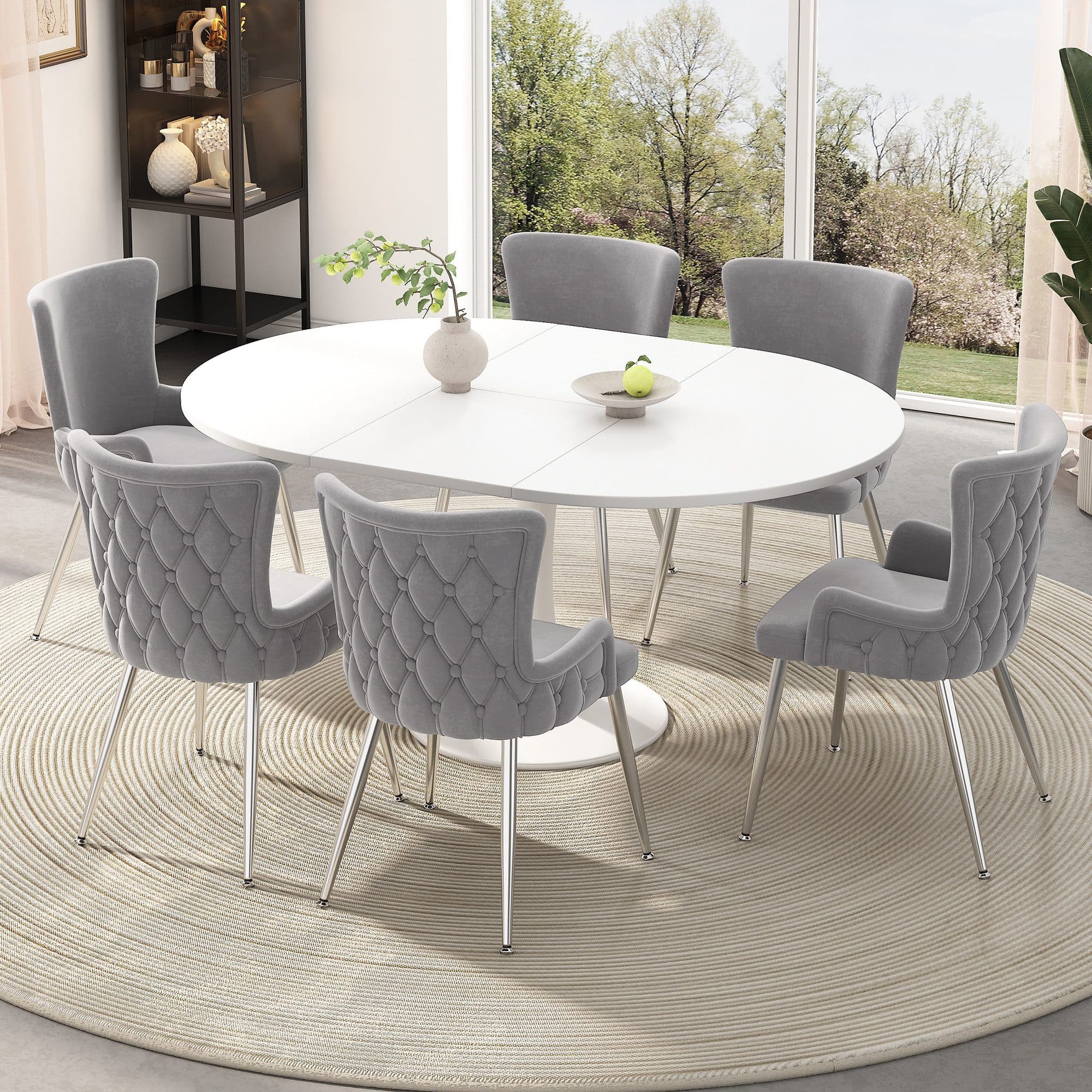 Flieks Esszimmerstuhl 6er Set Samt Grau Silber Metallbeine - Bild 2