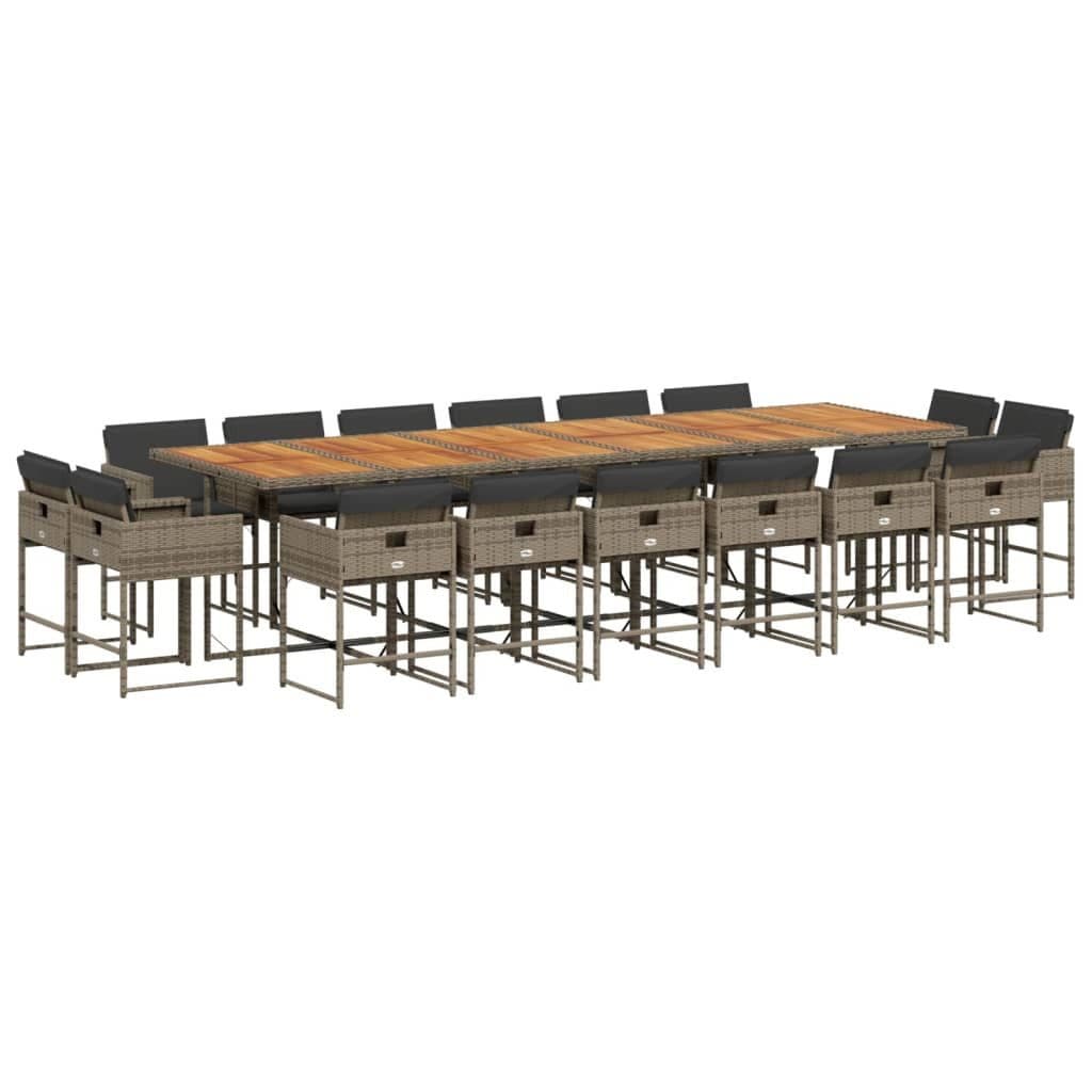 vidaXL Garten-Essgruppe 17-tlg. Grau Poly Rattan mit Kissen - Bild 2