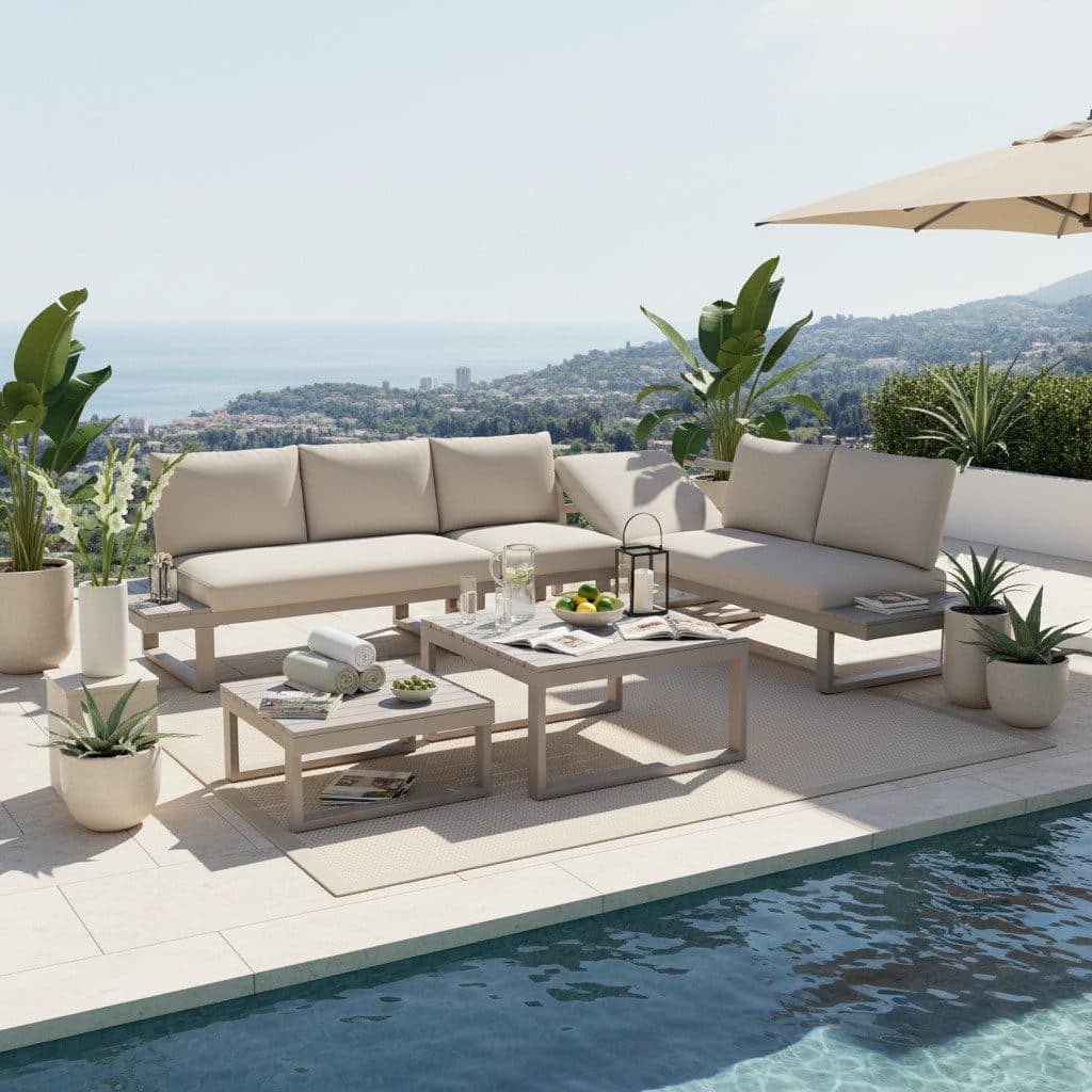 Celya Gartenlounge-Set Eckstellung Beige/Khaki mit verstellbarer Neigung - Bild 2