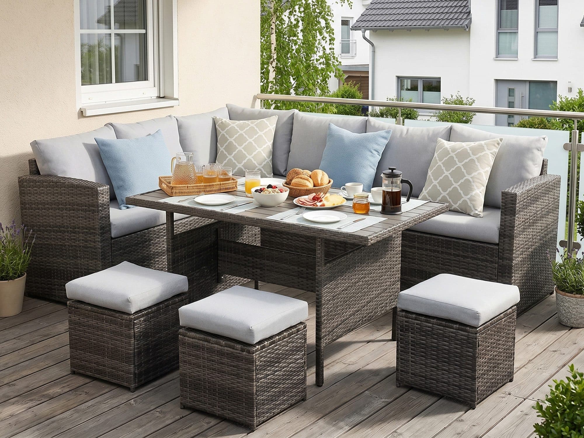 MeXo Gartenlounge-Set 7-tlg. Grau Poly Rattan für 8-10 Personen - Bild 2