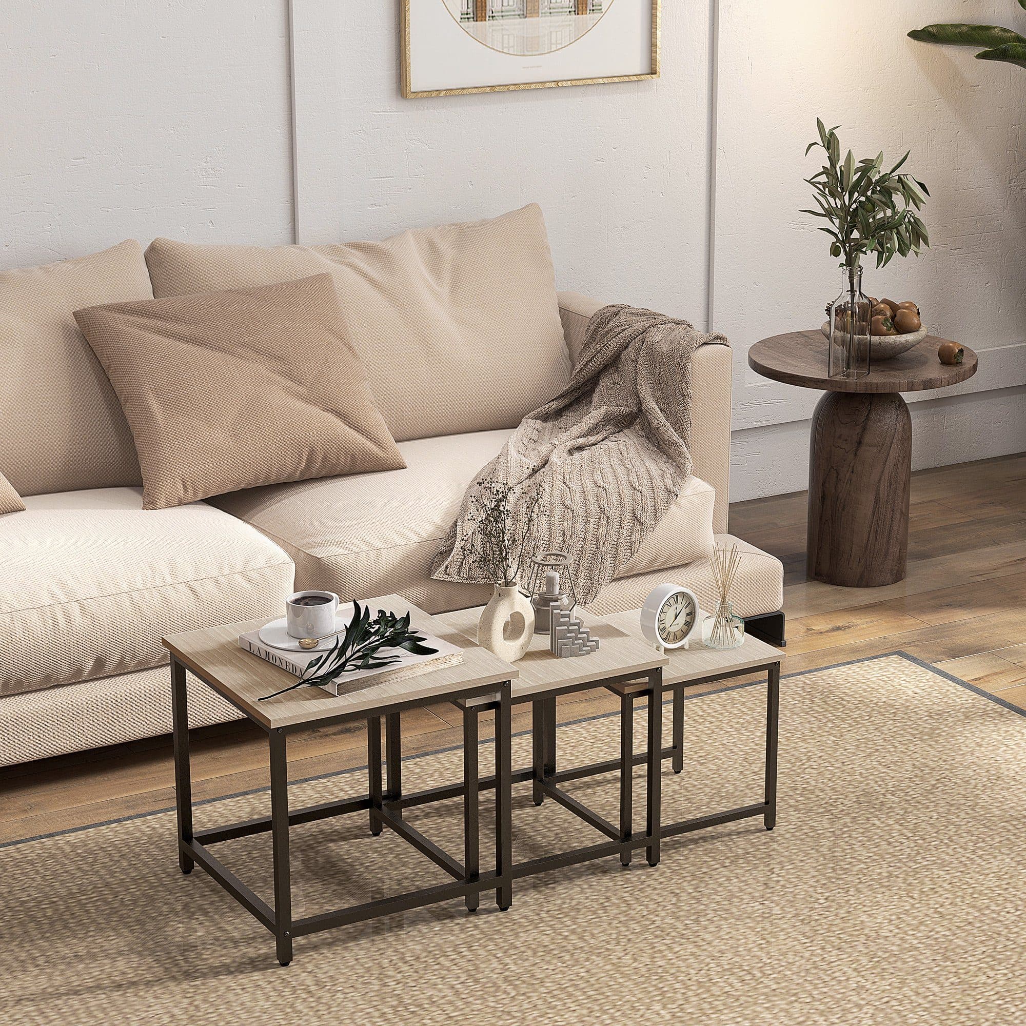 HOMCOM Couchtisch Satztisch 3-tlg. Stahlrahmen Industrial Design - Bild 2