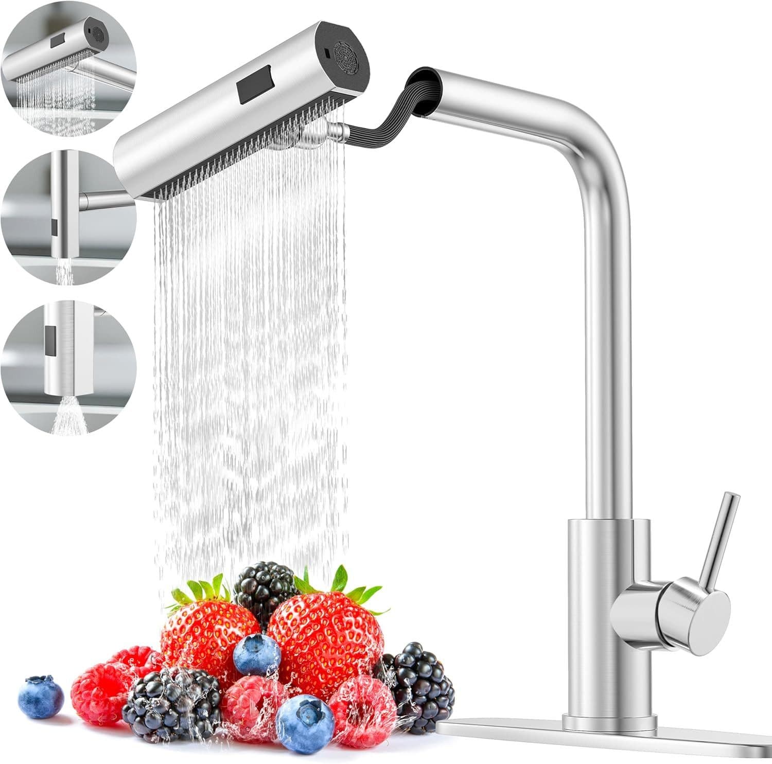 ibettertec Waschtischarmatur 304 Edelstahl Ausziehbar Silber - Bild 2