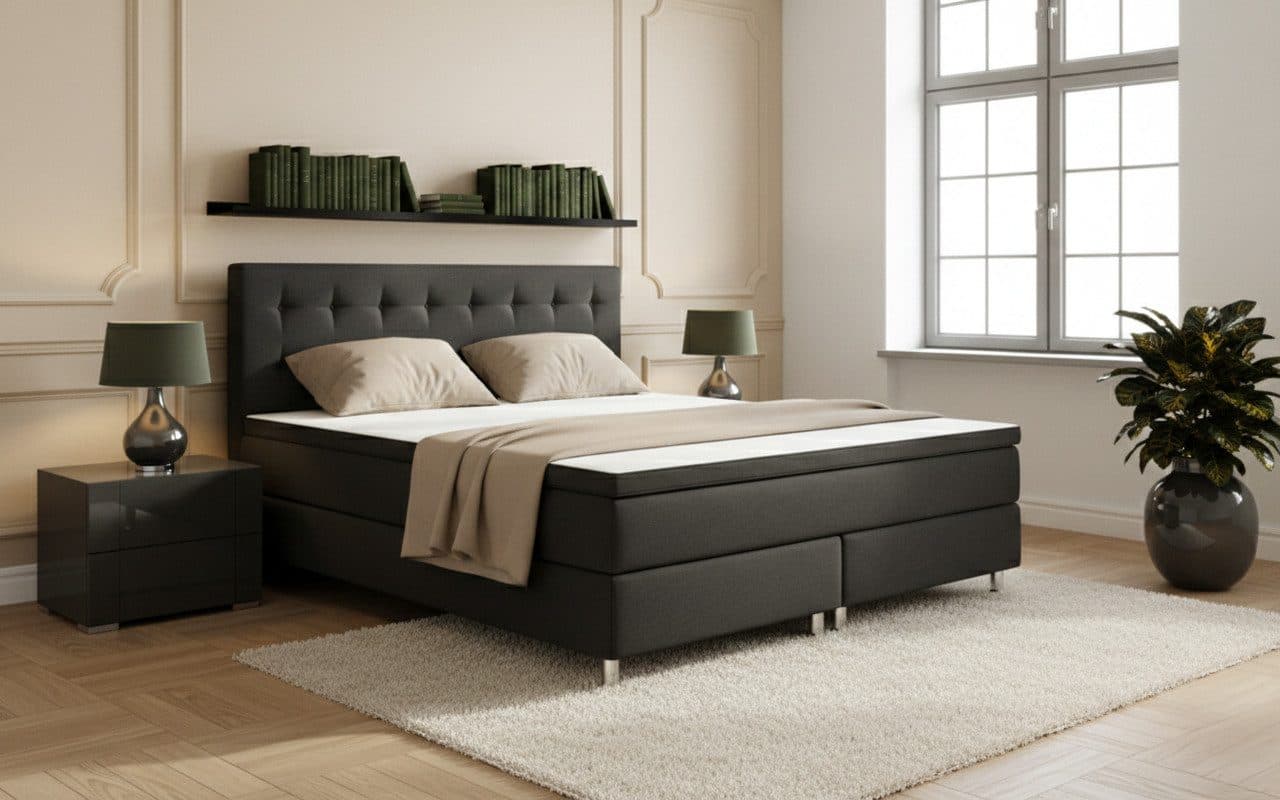 M-Punkt24 Boxspringbett MONZA 180x200 cm Grau Anthrazit mit Topper - Bild 2