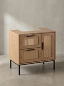 KADIMA DESIGN Waschbeckenunterschrank Eiche-Optik mit Rattangeflecht Bild 2