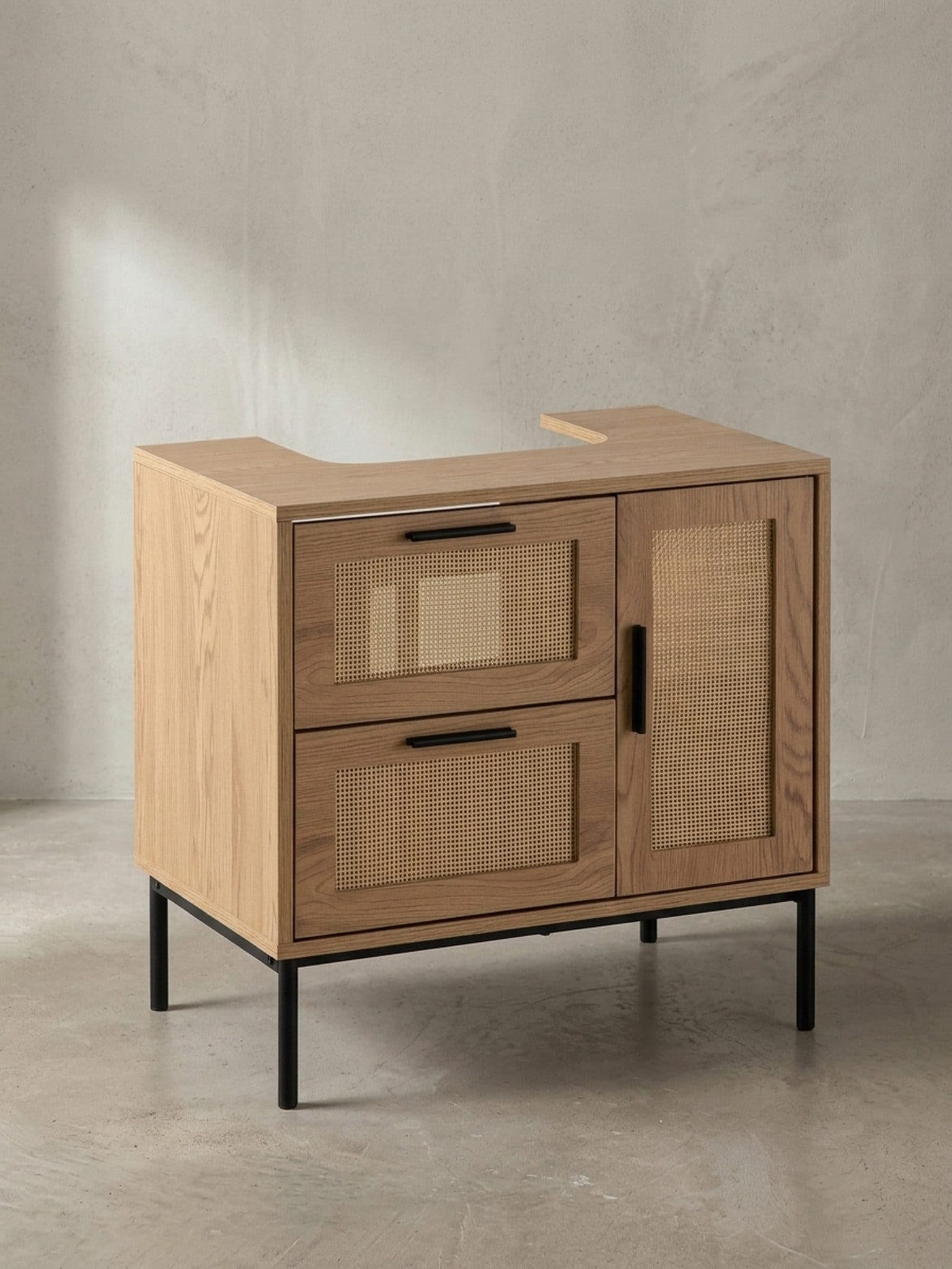 KADIMA DESIGN Waschbeckenunterschrank Eiche-Optik mit Rattangeflecht - Bild 2