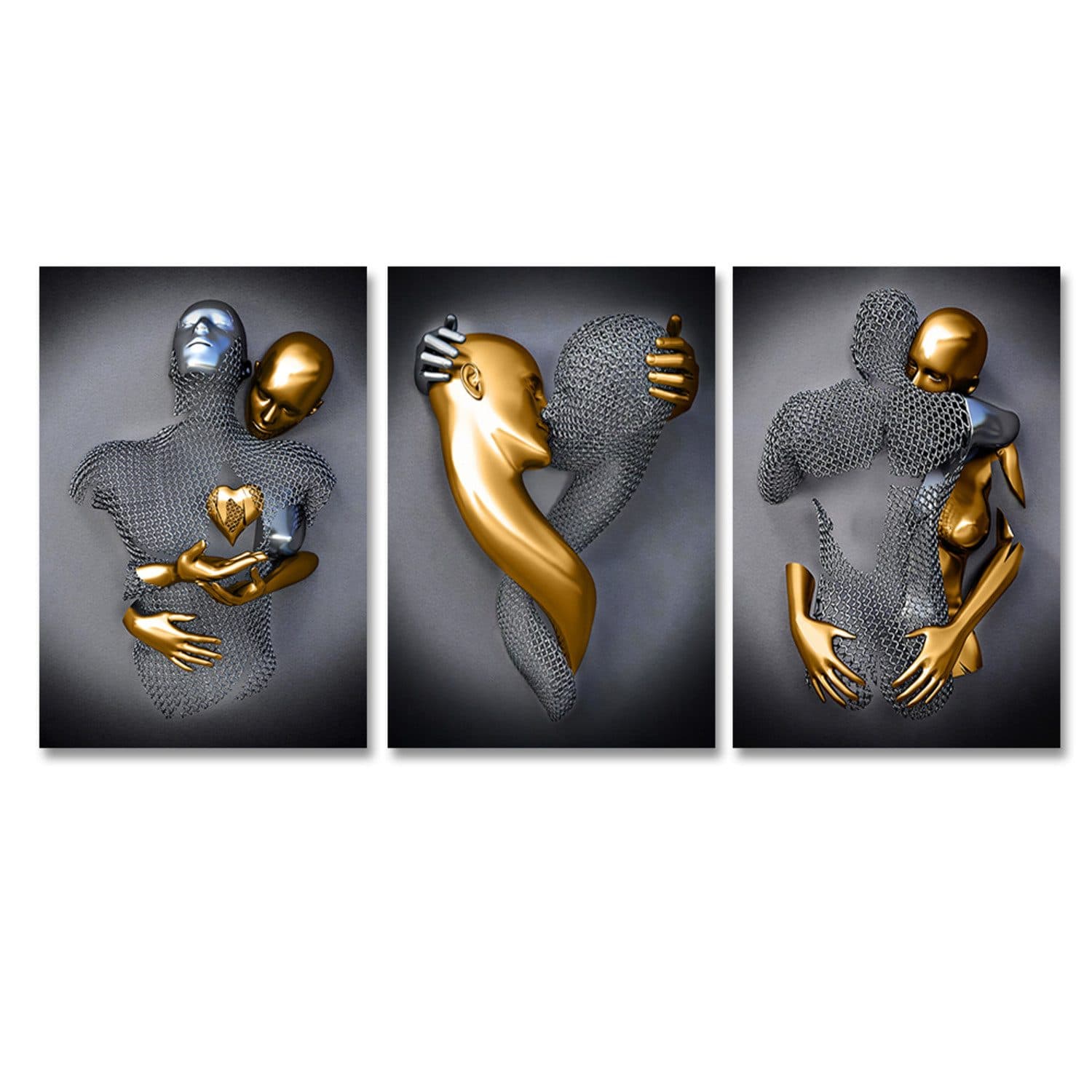 TPFLiving Kunstdruck Leinwandbild Schwarz Gold Skulpturen Liebespaar - Bild 2