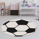 TeppichHome24 Kinderteppich Fußballteppich Rund Schwarz Weiß Bild 2