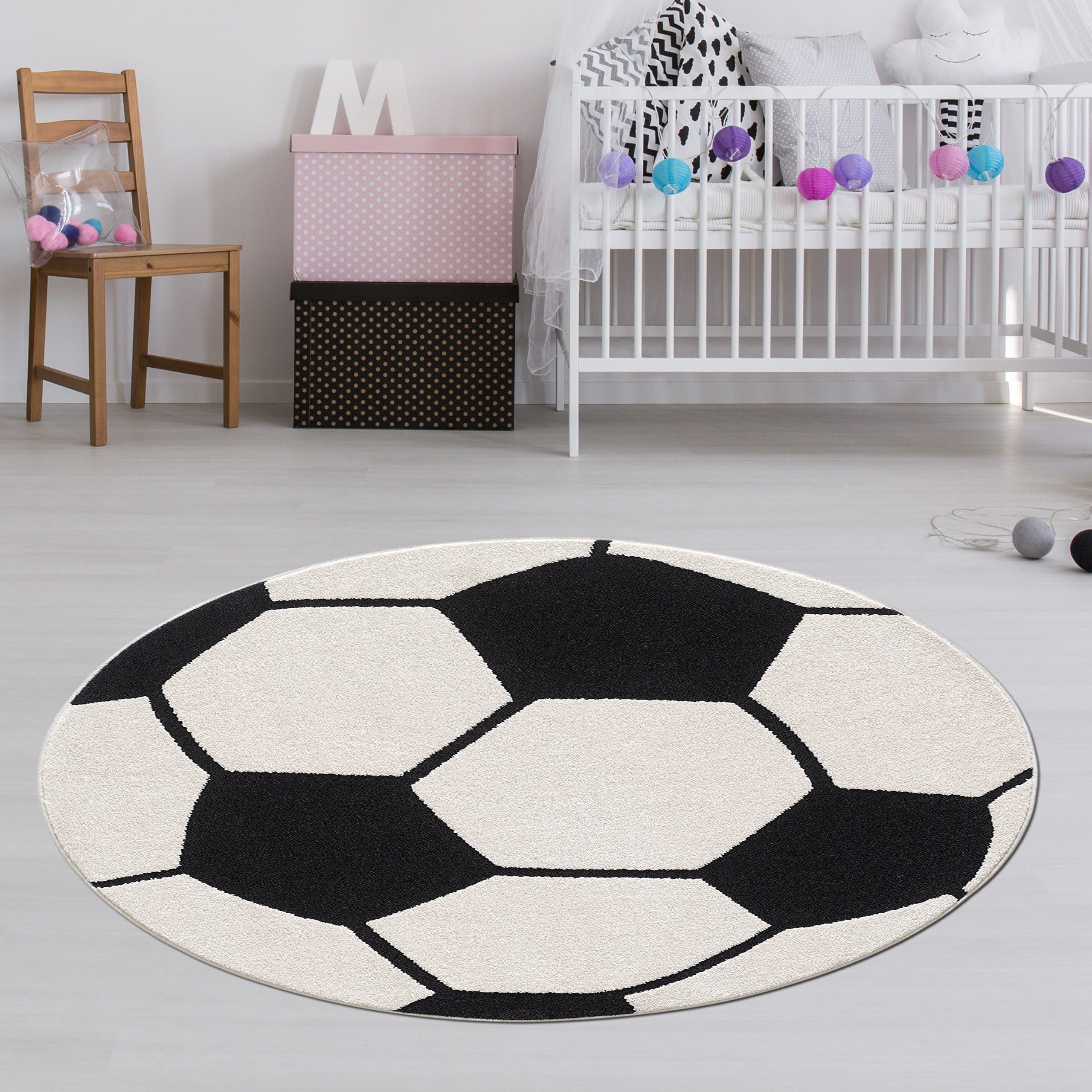TeppichHome24 Kinderteppich Fußballteppich Rund Schwarz Weiß - Bild 2