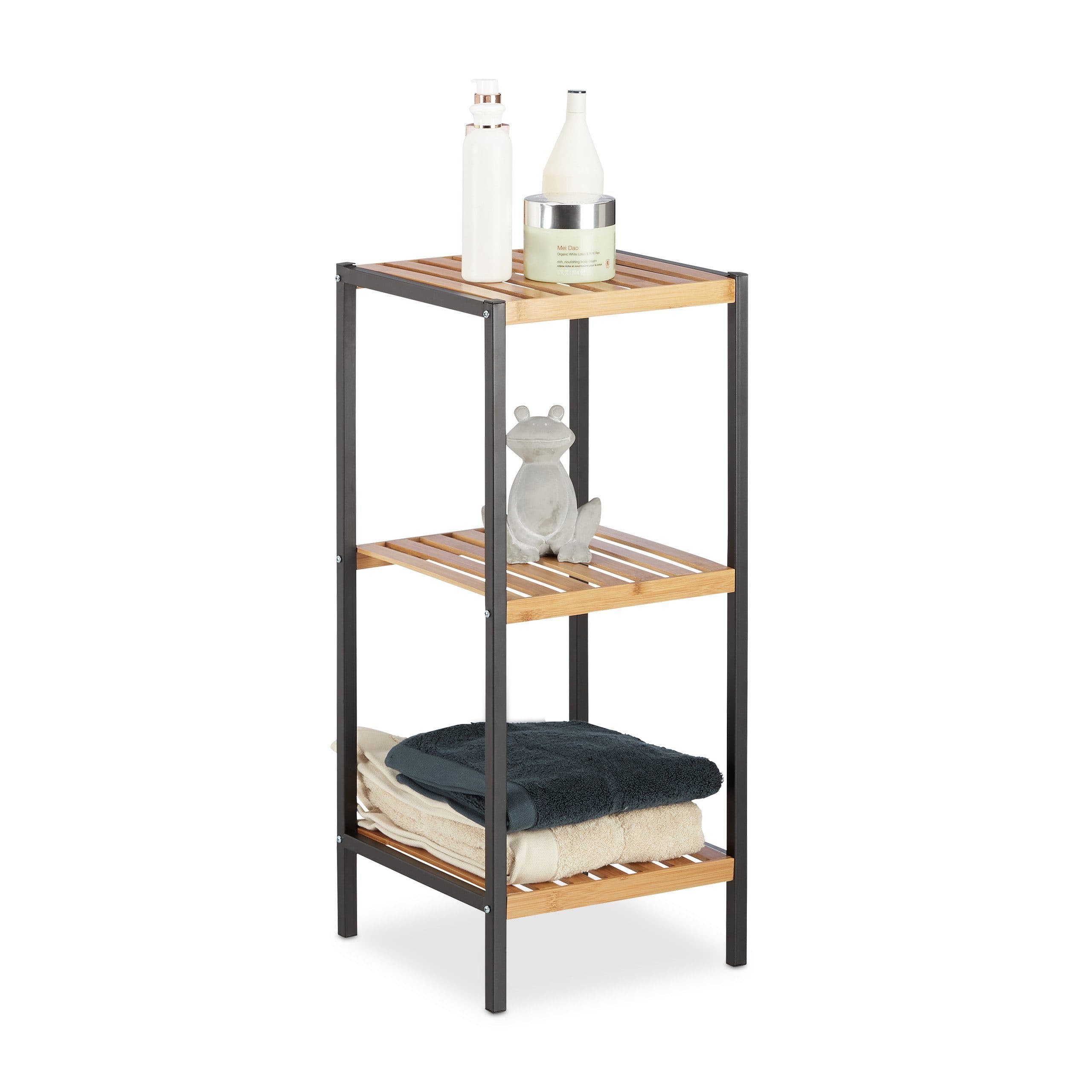 relaxdays Standregal Bambus Stahl Quadratisch Schwarz Natur - Bild 2