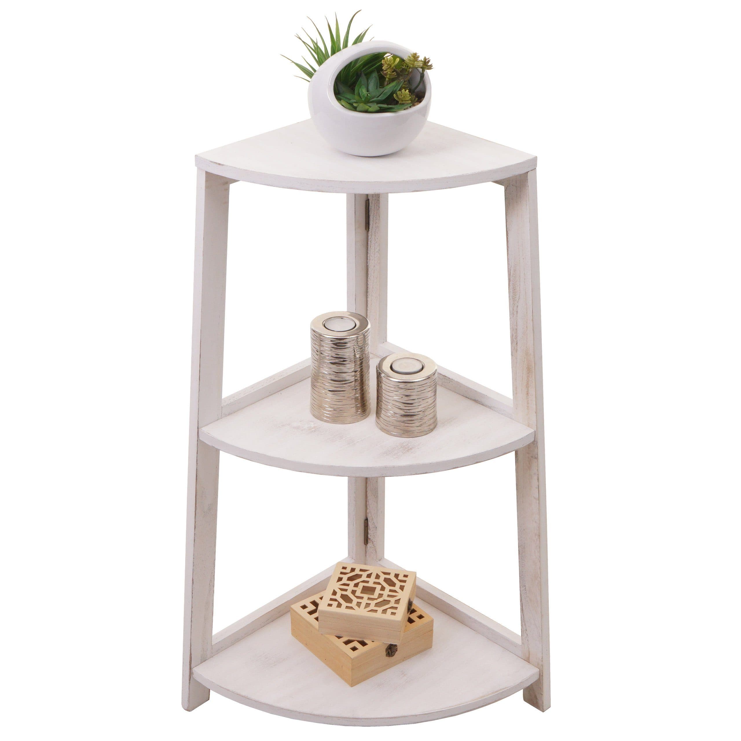 MCW Eckregal MCW-K44 3 Ablagen Shabby Weiß MDF Paulownia - Bild 2