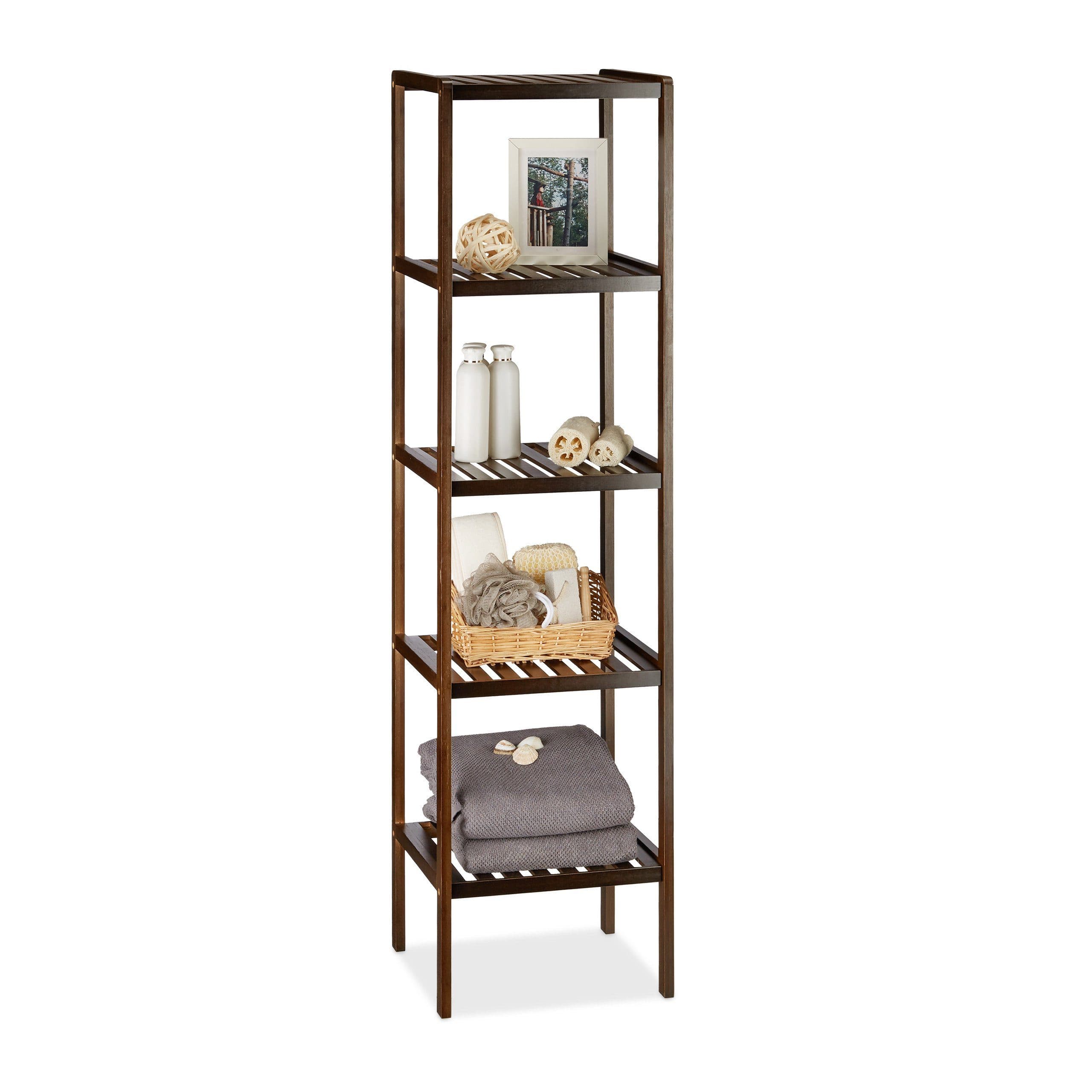 relaxdays Badregal Bambus 5 Ablagen Dunkelbraun Standregal - Bild 2