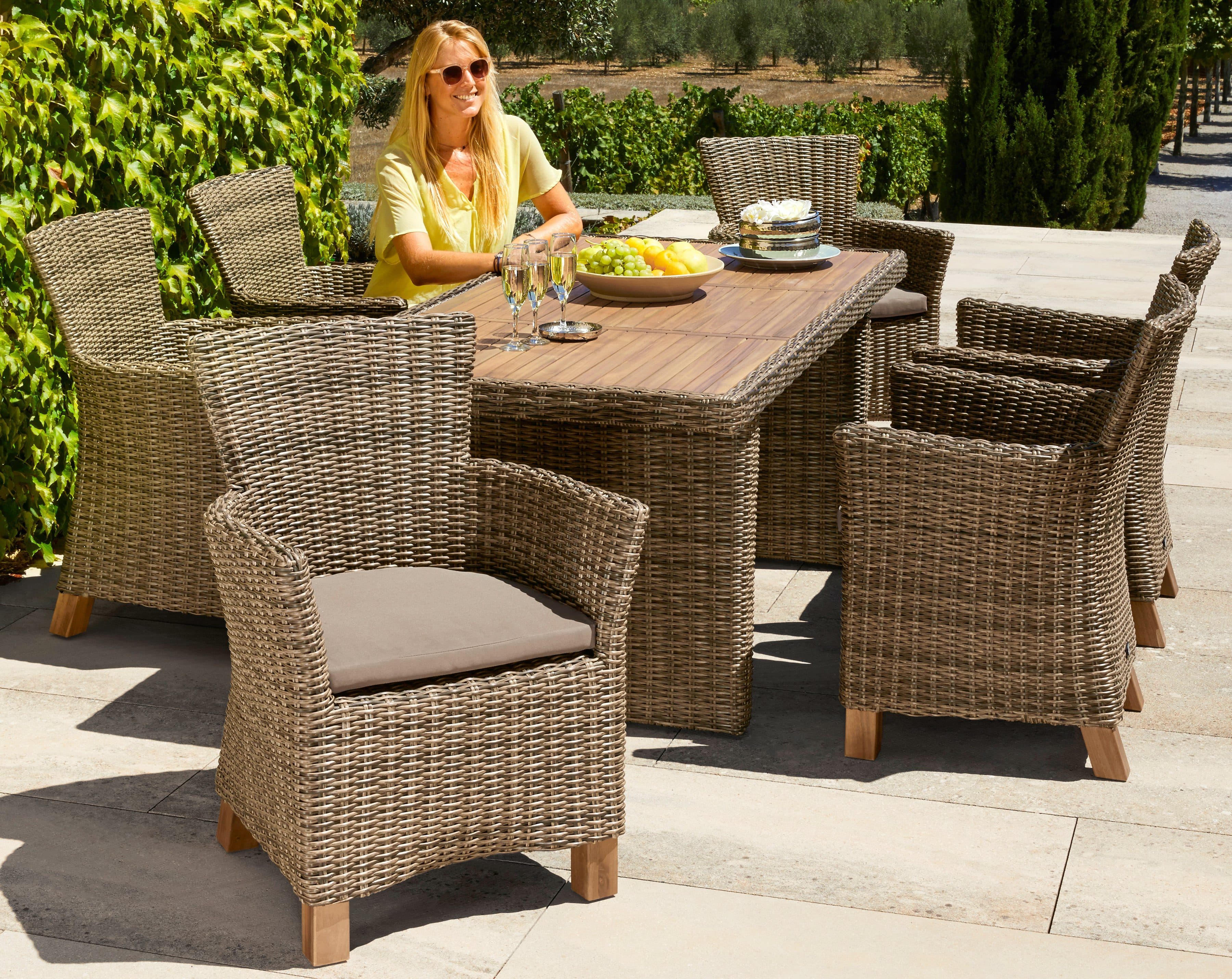 MERXX Garten-Essgruppe Toskana 6-tlg. Beige/Braun Aluminium Polyrattan - Bild 2
