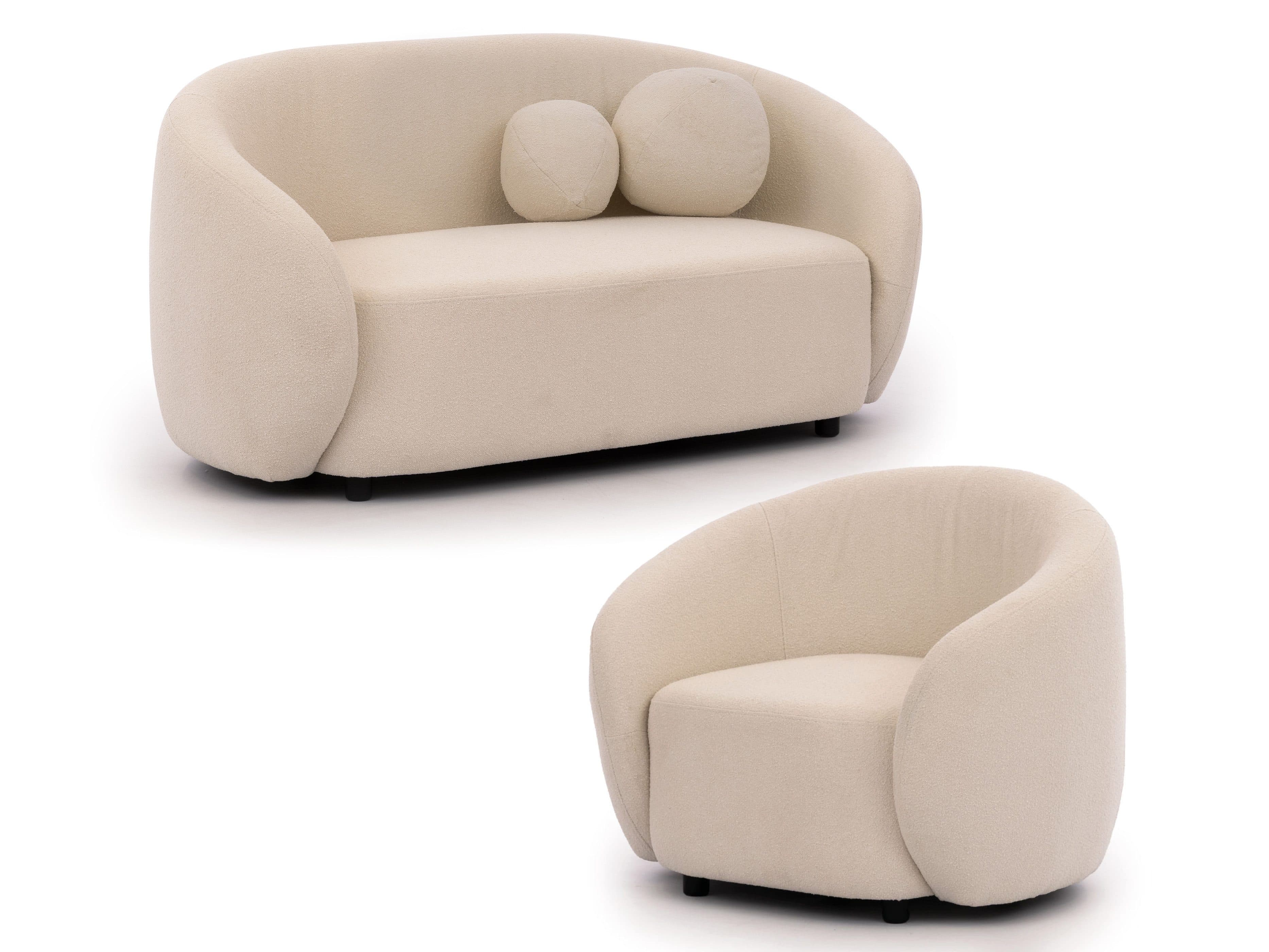 S-Style Möbel Polstergarnitur Roundi Bouclé Sofa mit Sessel - Bild 2
