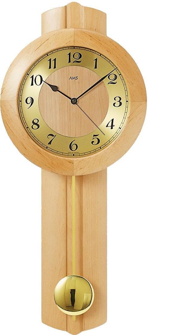 AMS Funk-Pendelwanduhr F5165/16 Quarzuhr Holz Glas Erle