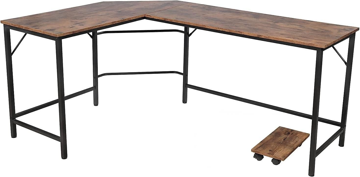 Industrial L-Shaped Desk with Mobile Shelf - Metal Design