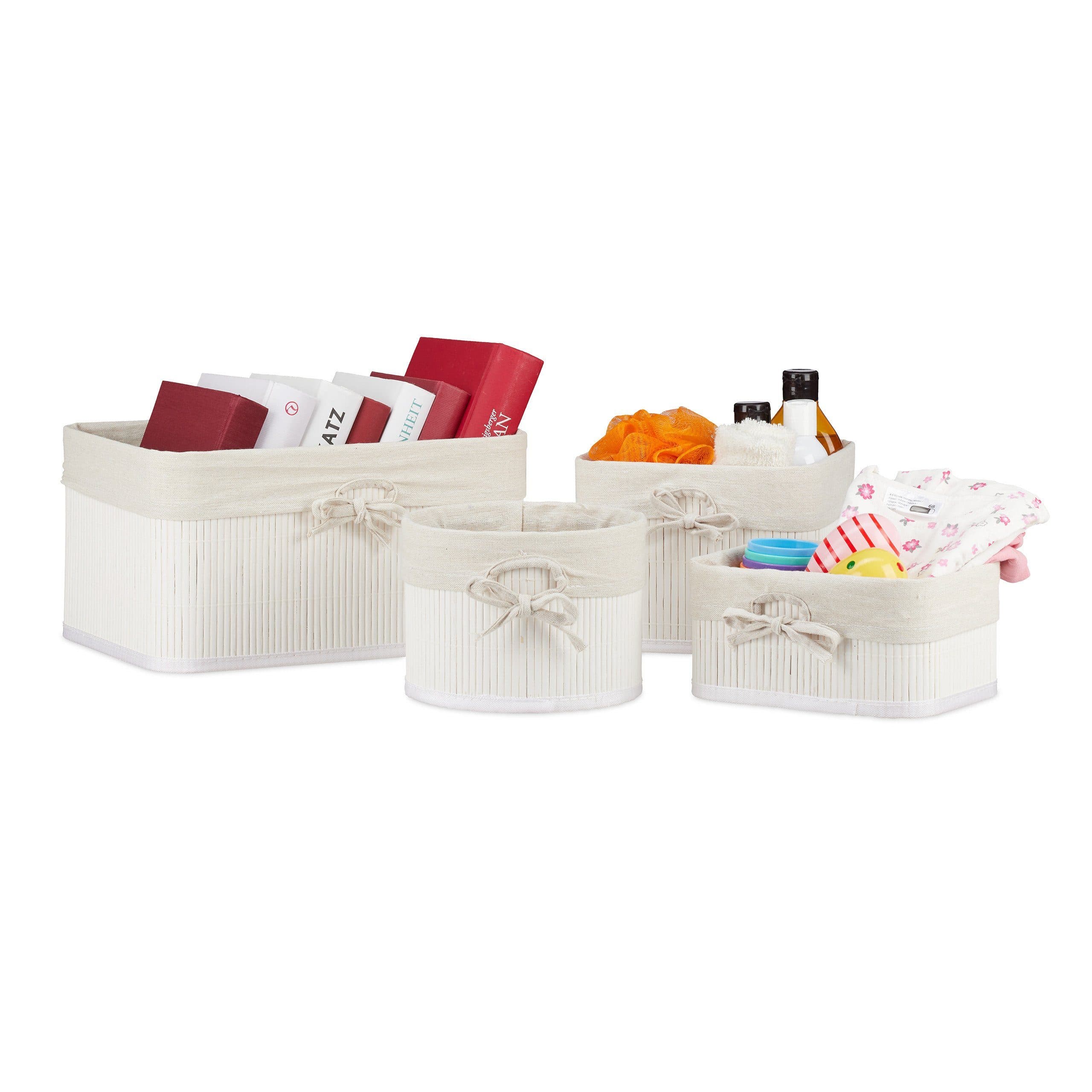relaxdays Aufbewahrungskorb 4er Set Bambus Creme-Weiß - Bild 2