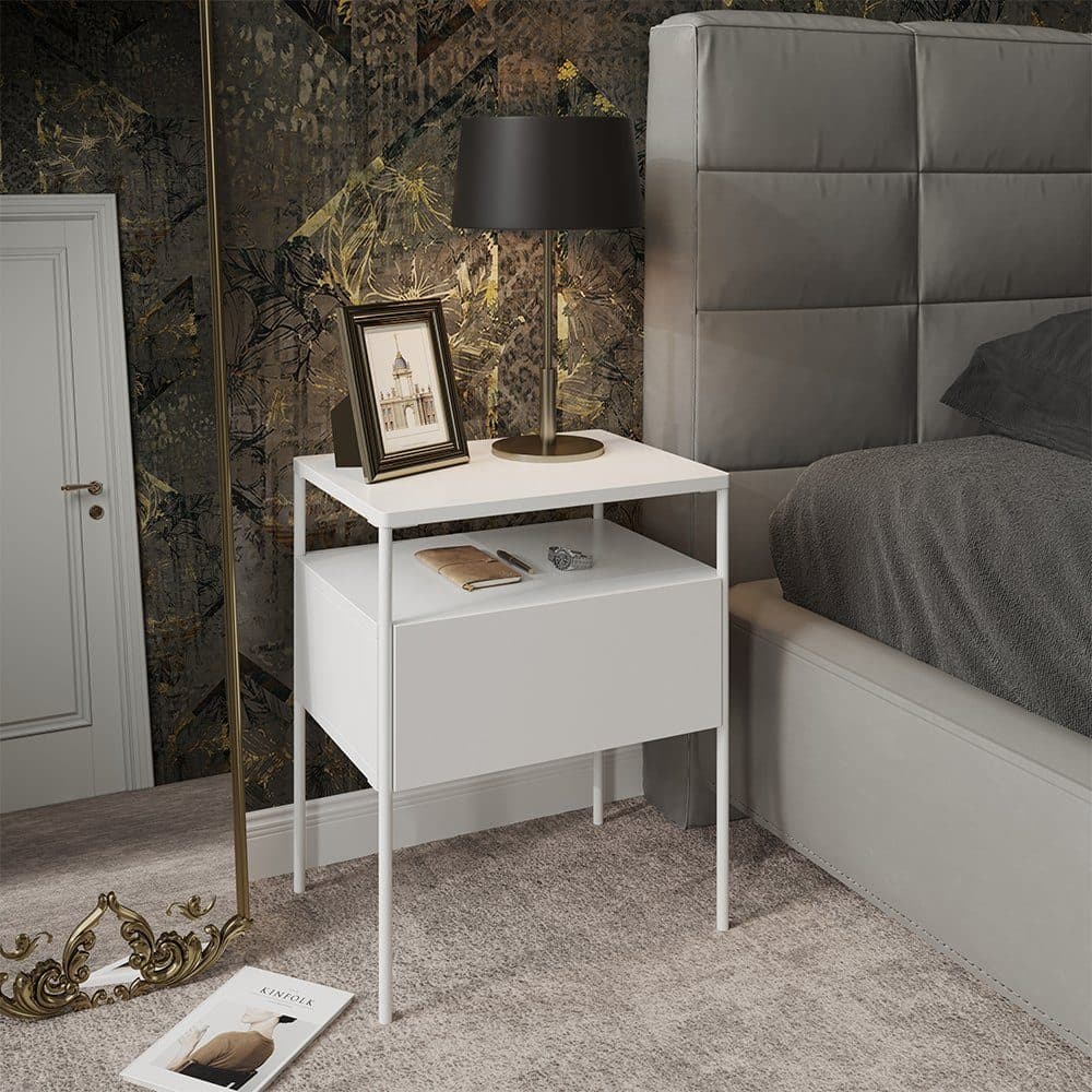 Vicco Nachtschrank Mira Weiß Modern mit Schublade und Regal - Bild 2