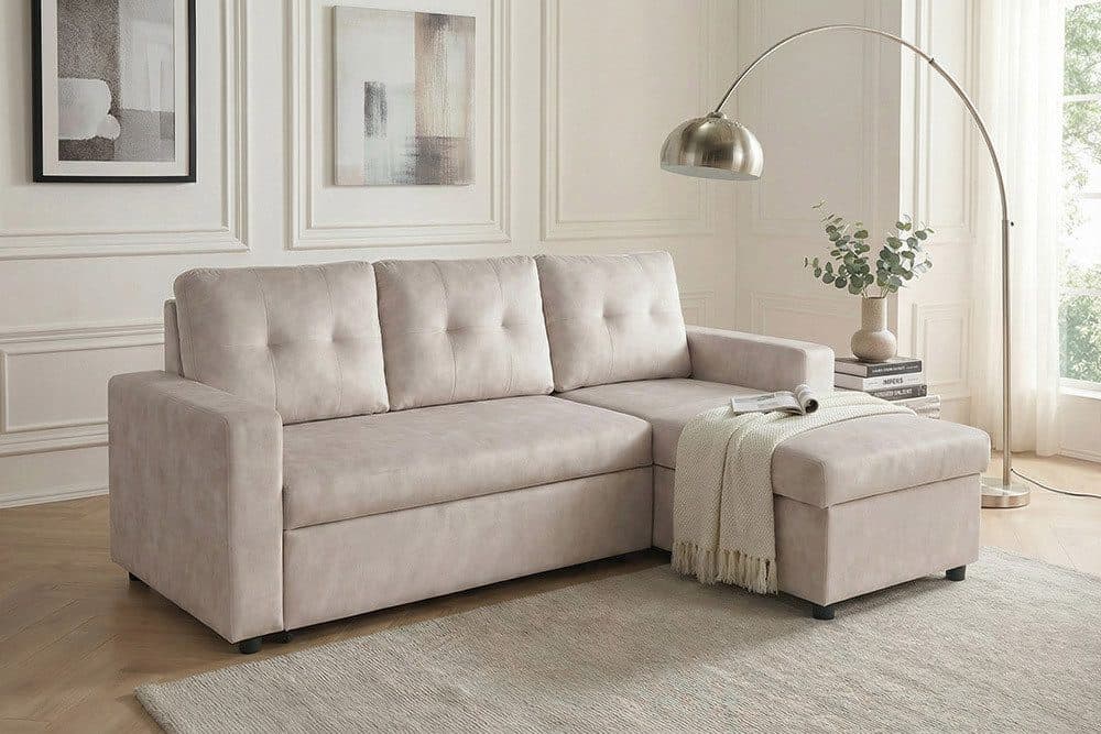 riess-ambiente 3-Sitzer Eckcouch APARTMENT 205cm Champagner Beige Samt