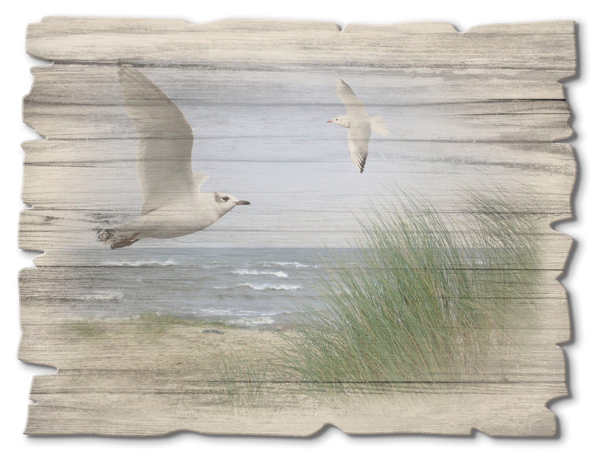 Holzbild ARTland Nordseestrand mit Möwen Blau - Bild 2
