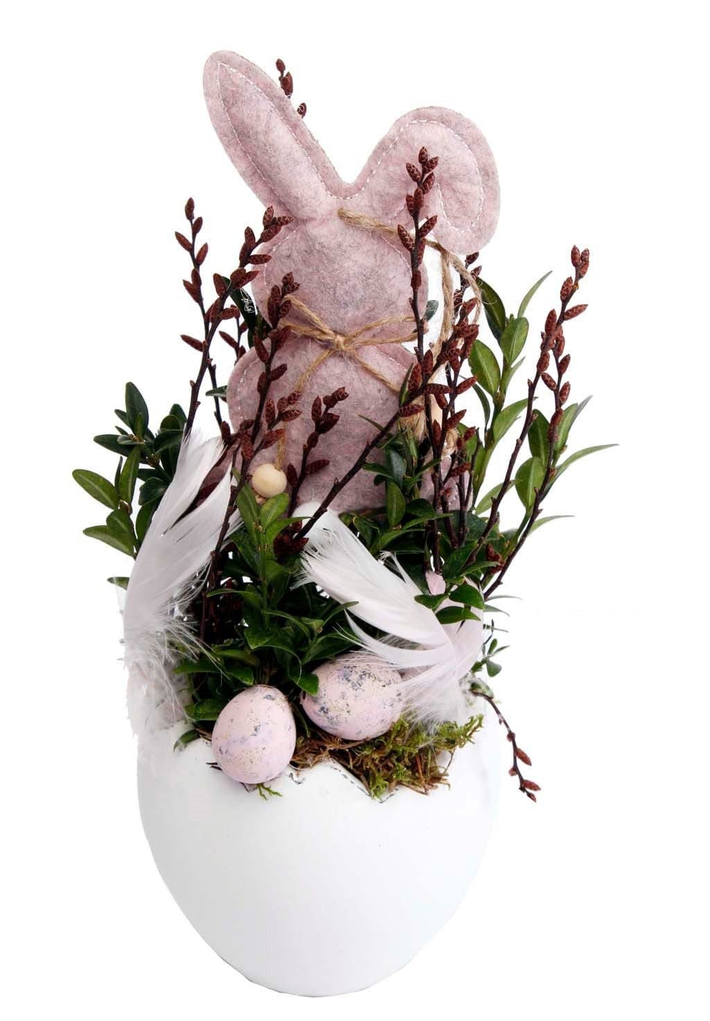 Gestecke Frühling CreaFlor Home 30cm Rosa Hase