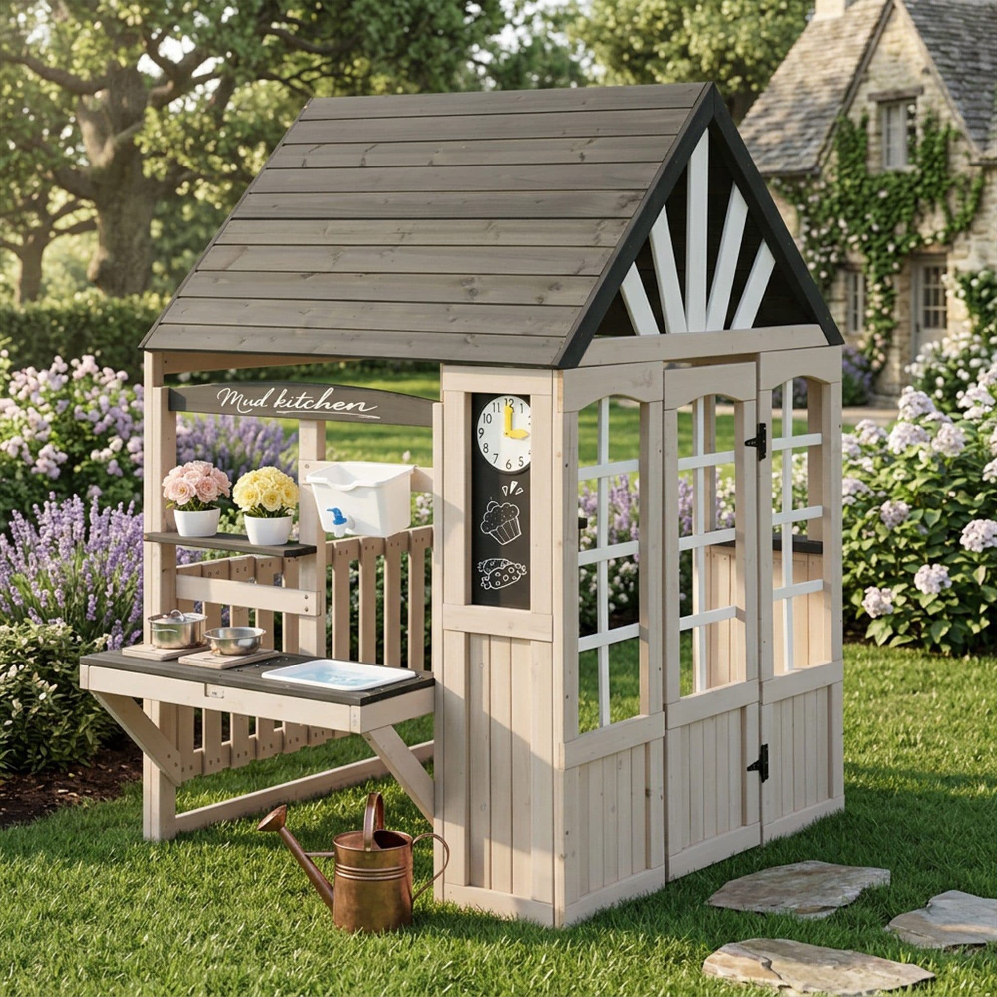 Flieks Outdoor-Spielküche Massivholz Hausform mit Wasserhahn - Bild 2