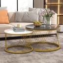 Merax Couchtisch Set rund Marmoroptik Grau/Weiß Gold Hochglanz Satztisch Bild 2