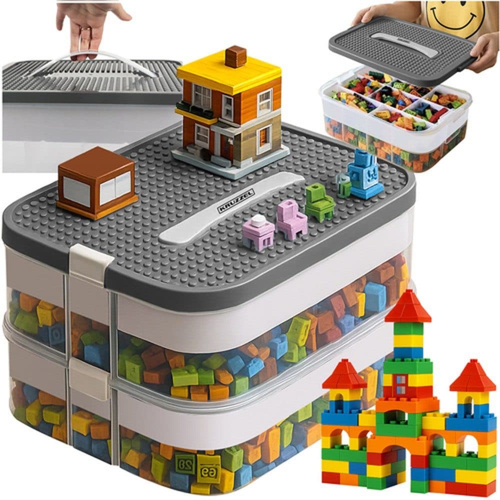 KRUZZEL Bausteinkasten Aufbewahrungsbox Spielbausteine 3-stöckiger Organizer - Bild 2