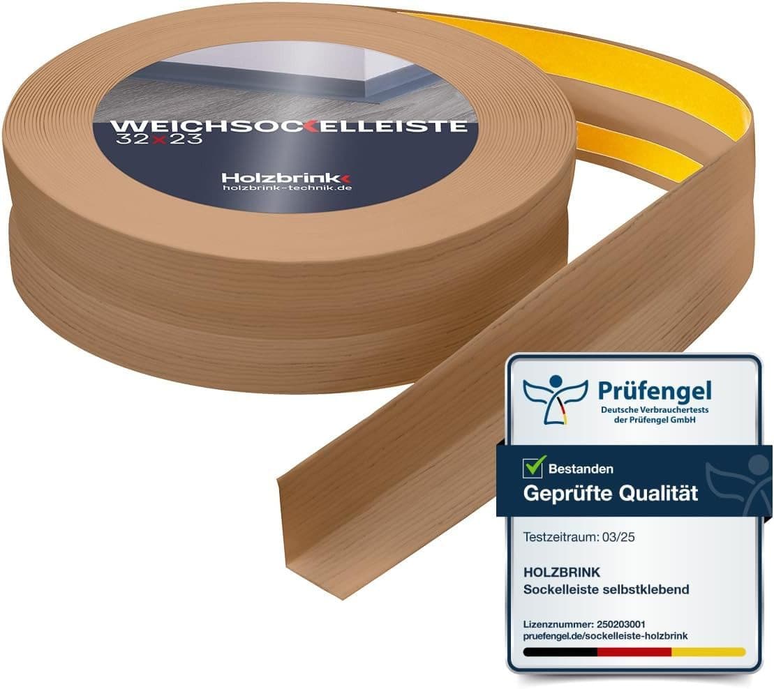 HOLZBRINK Sockelleiste selbstklebend PVC 32x23mm, 1m Rolle, Küchenleiste Abschlussleiste für Badezimmer Farbe: Eiche hell - Bild 2
