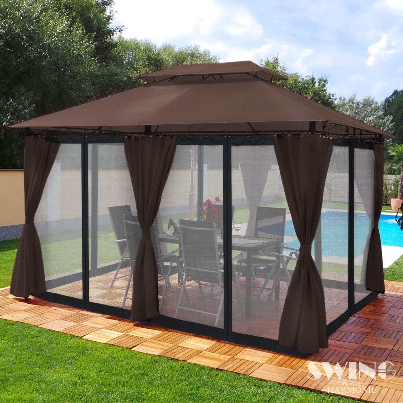 Swing&Harmonie Pavillon Minzo Braun mit LED & Solar - Bild 2