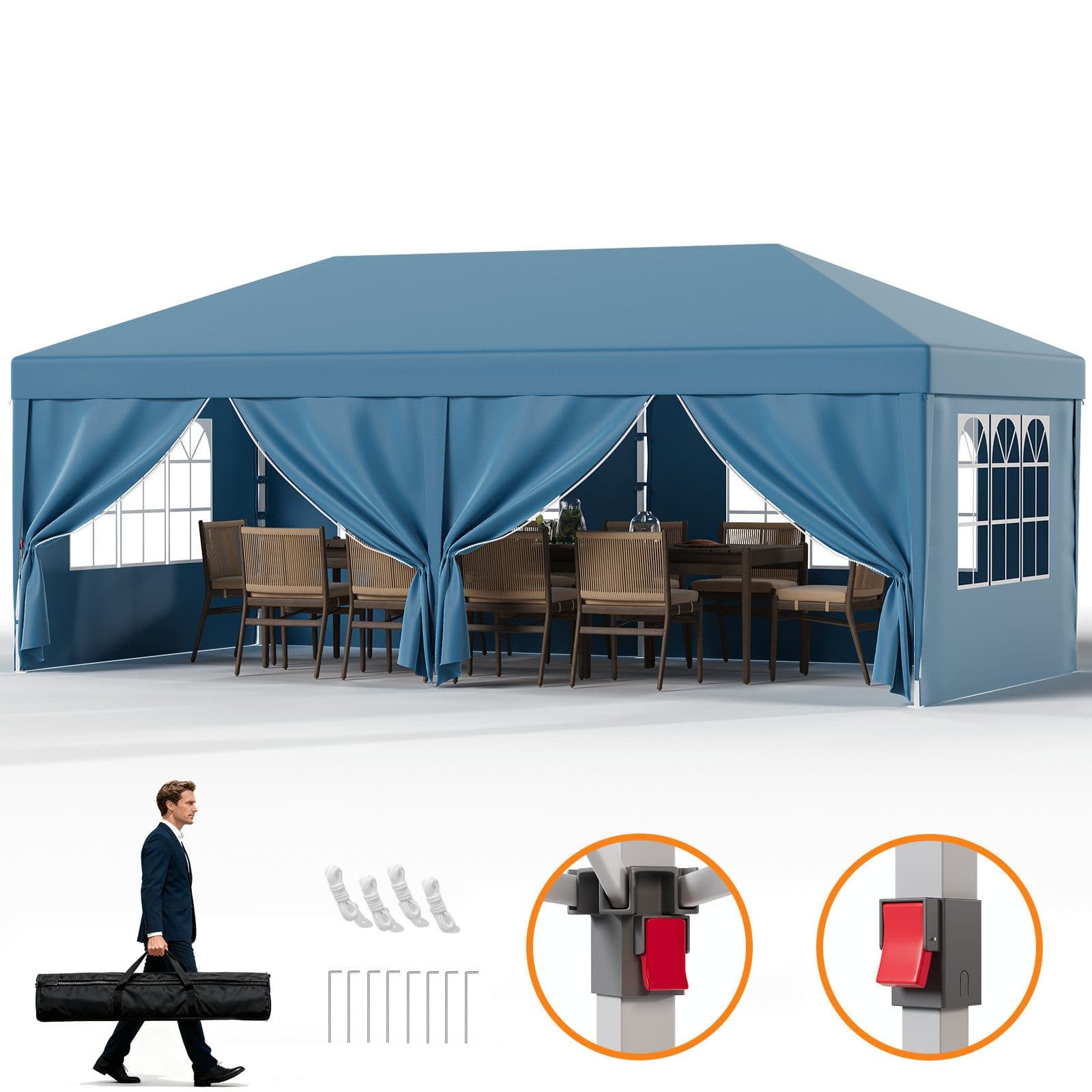 HOMALL Faltpavillon 3x6m Blau Wasserdicht Gartenzelt - Bild 2