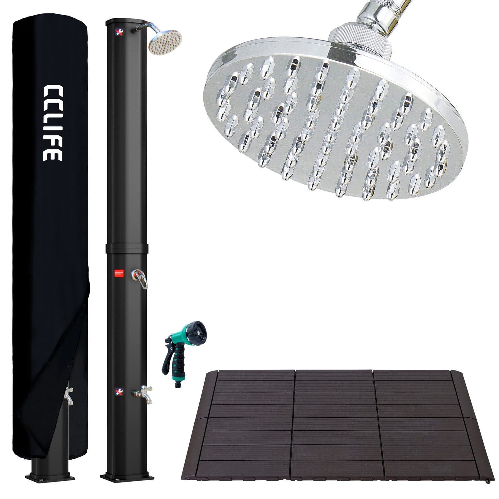 CCLIFE Solardusche Gartendusche Schwarz mit Regenduschkopf und Handbrause - Bild 2