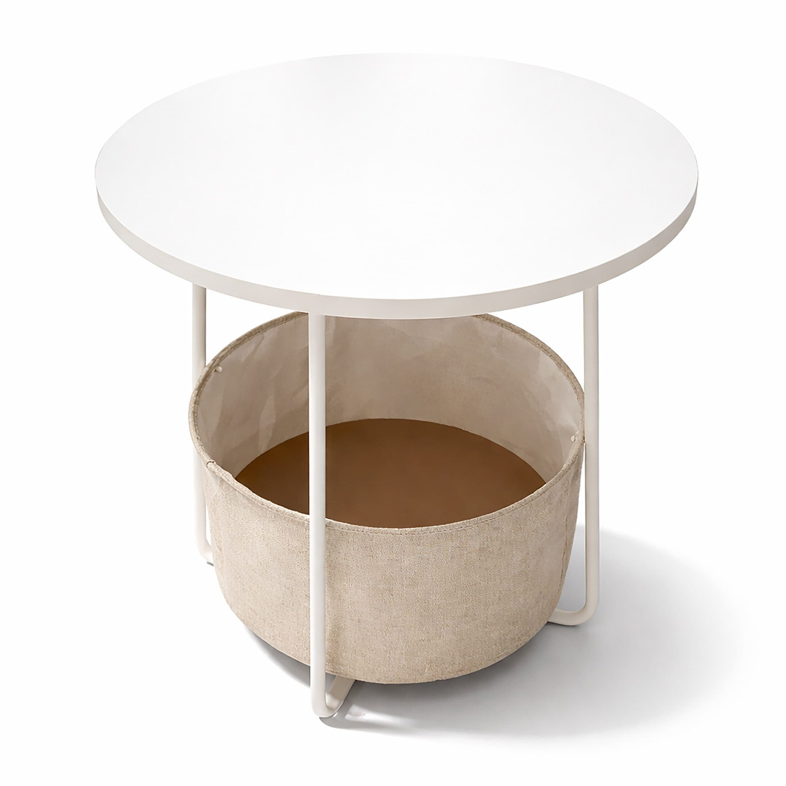 RELAXDAYS Beistelltisch Rund mit Korb Weiß-Beige - Bild 2