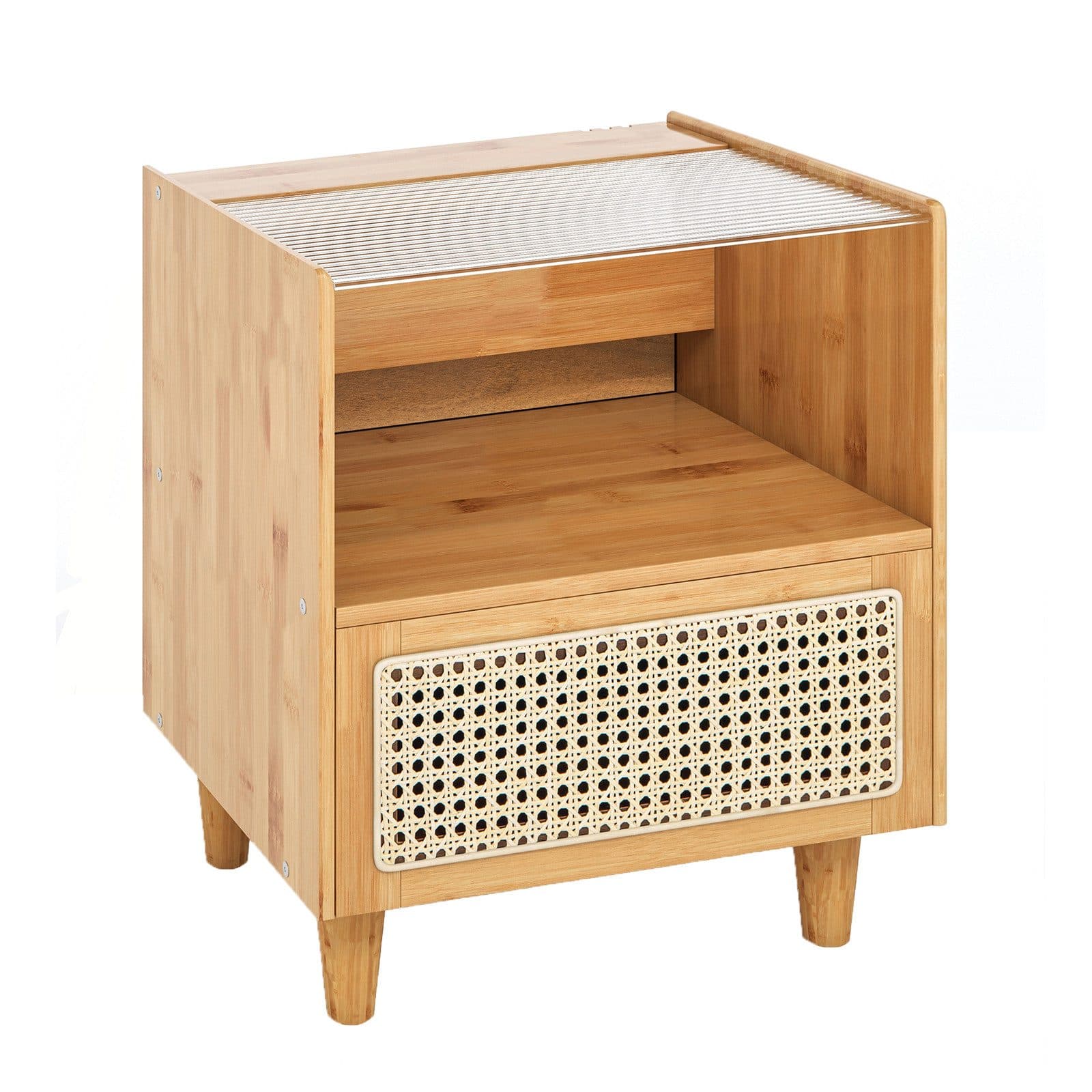 COSTWAY Nachttisch Rattan Beistelltisch mit Glastischplatte - Bild 2