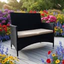 Melko Gartenbank Polyrattan Schwarz mit Kissen Bild 2