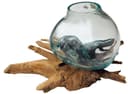 Guru-Shop Dekovase Wurzelholz Vase Braun Glas Bild 2