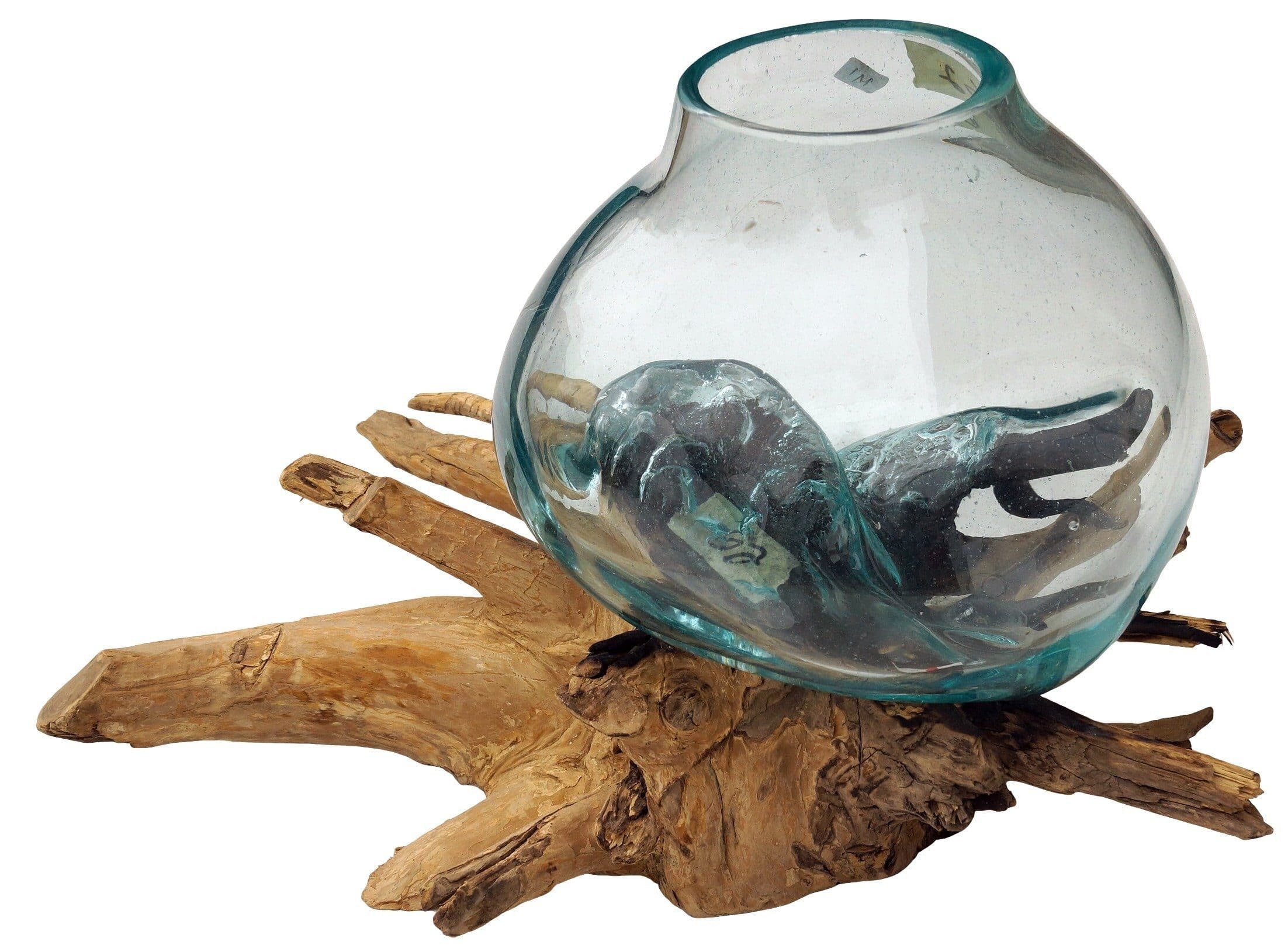Guru-Shop Dekovase Wurzelholz Vase Braun Glas - Bild 2
