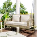Merax Hollywoodschaukel Polyrattan 2-Sitzer Beige mit Kissen Bild 2