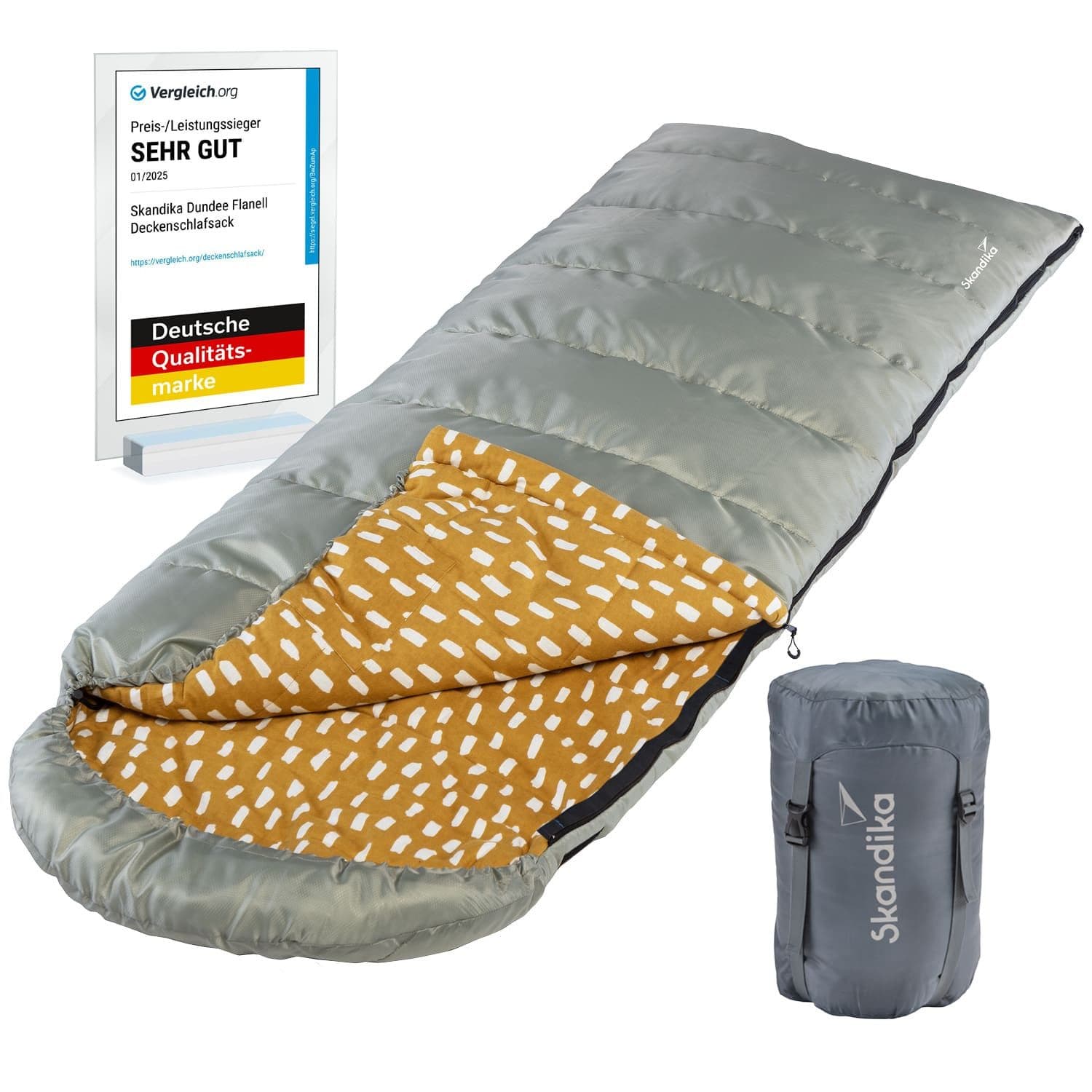 Skandika Deckenschlafsack Dundee Grau Baumwollflanell 3-Saison - Bild 2