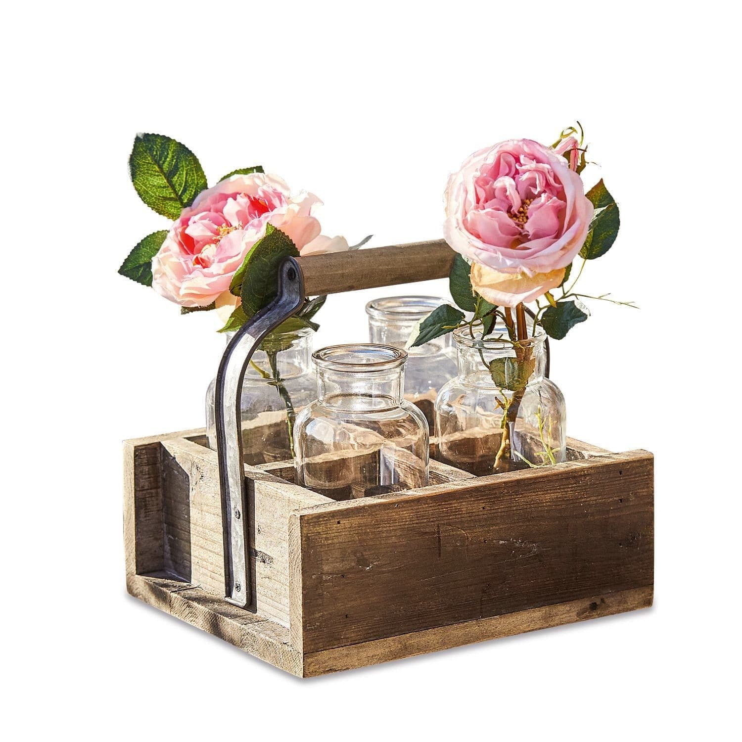 Mirabeau Übertopf Vase 4er Set Reverie Braun/Klar mit Holzkorb - Bild 2