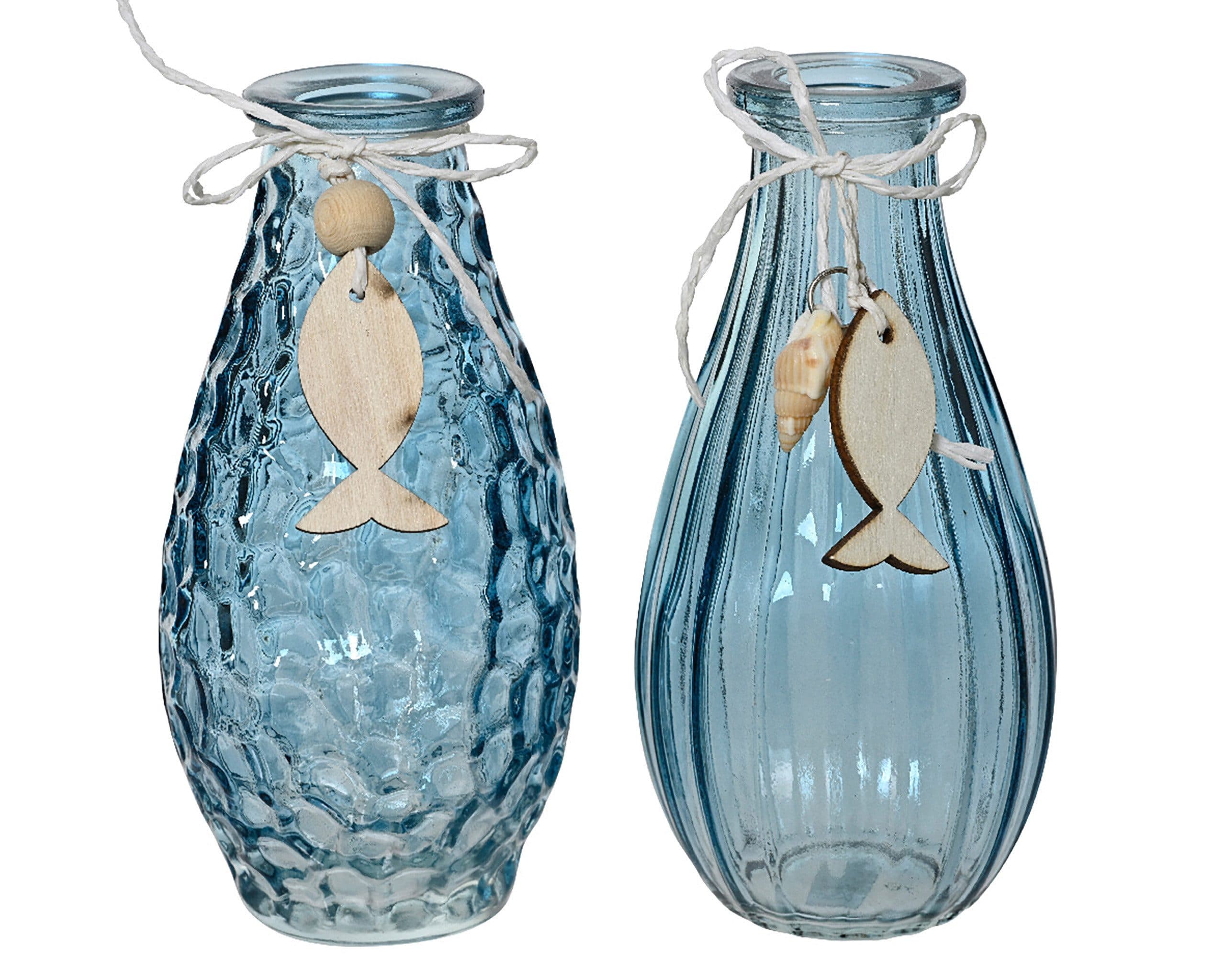 Decoris season decorations Dekovase Glas Blau Transparent mit Fisch