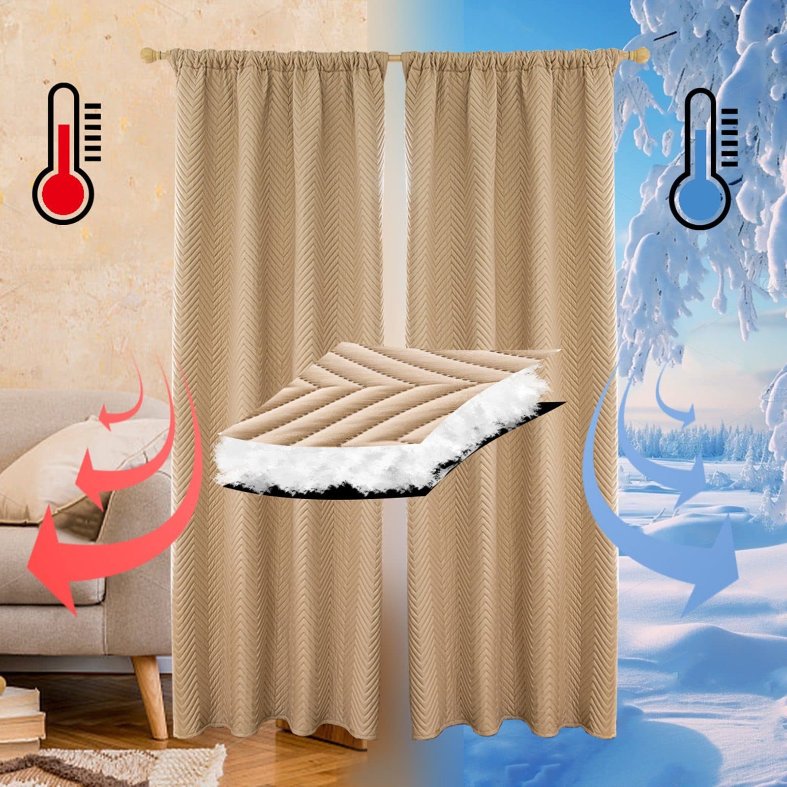 LMaxhome Verdunkelungsvorhang Gesteppt Thermovorhang Beige - Bild 2