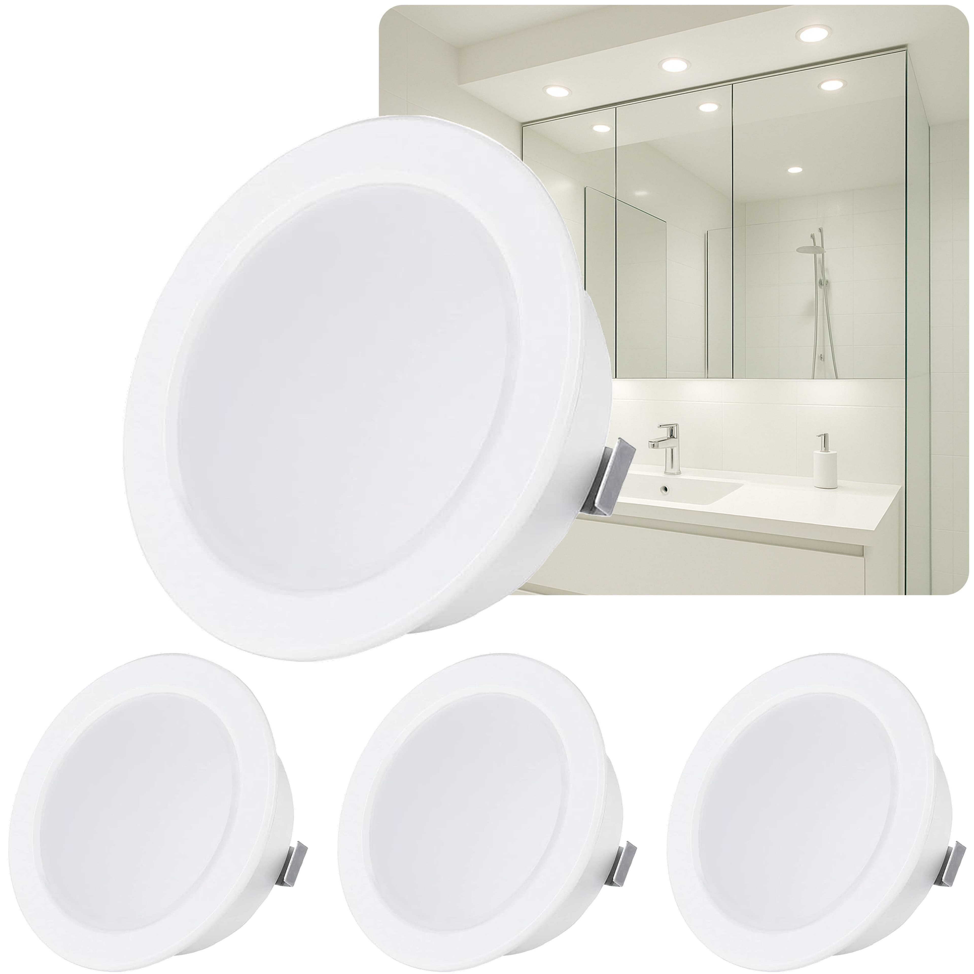 Sweet LED LED Einbaustrahler 4er Set 3,5 W Möbelleuchten IP44 Weiß 12 V, spritzwassergeschützt, LED fest integriert, 6500K - kaltweiß, Vitrinenbeleuchtung, Möbeleinbaustrahler - Bild 2