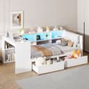 REDOM Stauraumbett Funktionsbett mit LED-Licht, Stauraum, Schubladen & Ladestation Bild 2