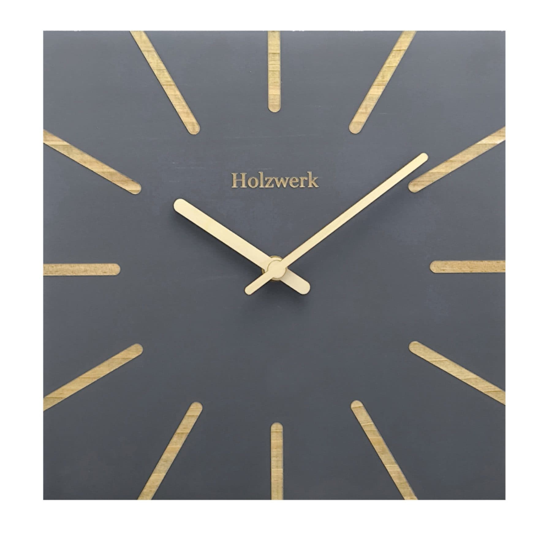Holzwerk Eckige Designer Holz Quarzwanduhr Braun/Grau/Beige - Bild 2
