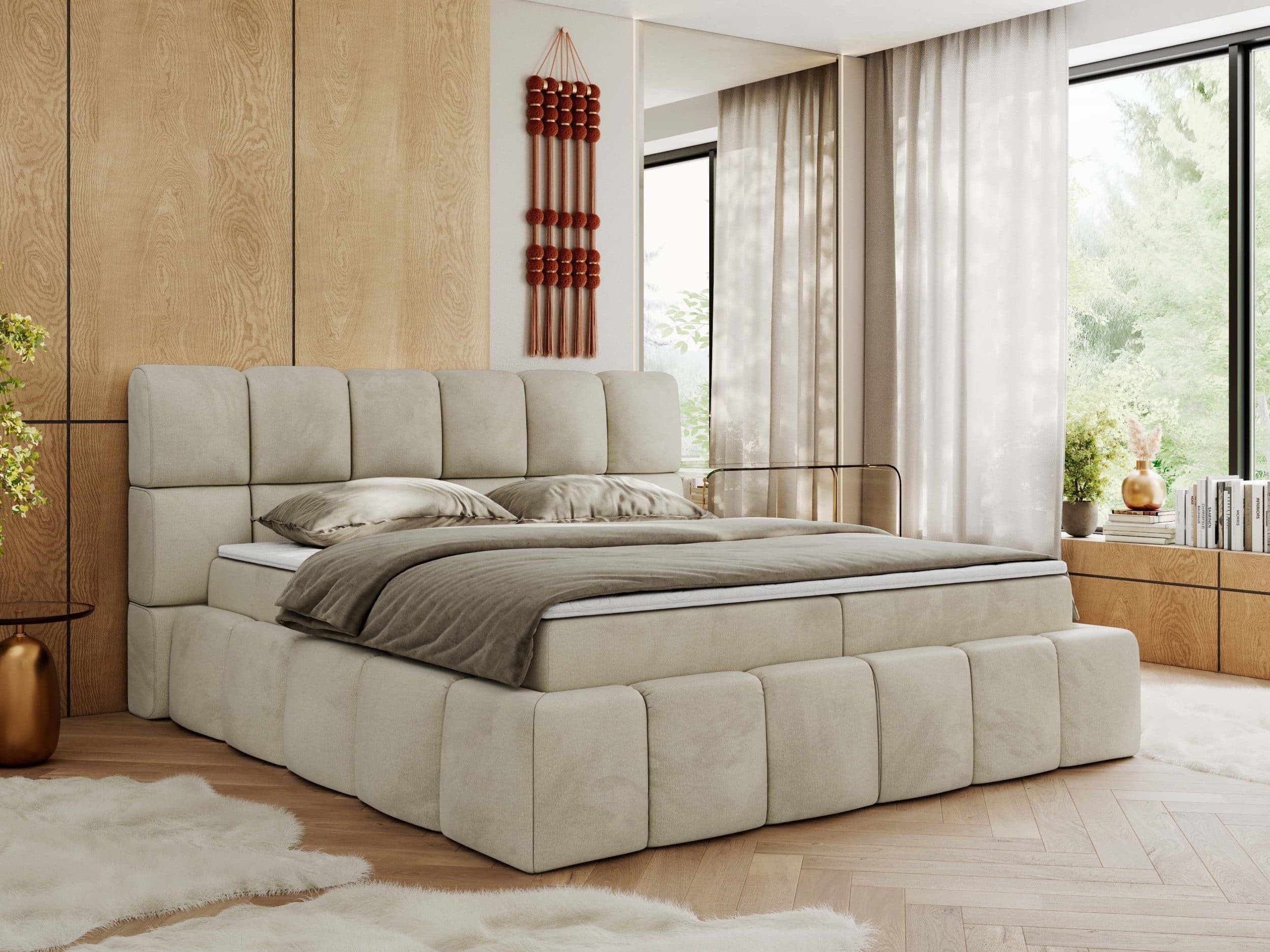 MKS MÖBEL Boxspringbett NIRA mit Bettkästen und Topper Beige - Bild 2
