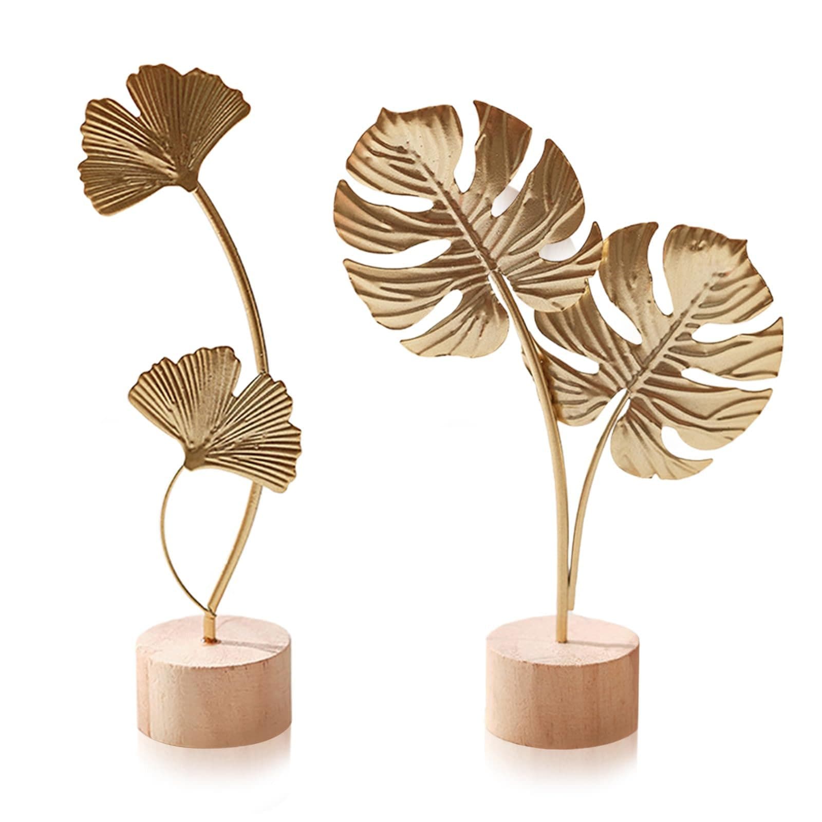 FOUORTUNATE-BEE Dekofigur 2 Stück Ginkgoblatt Monstera Statue Gold - Bild 2
