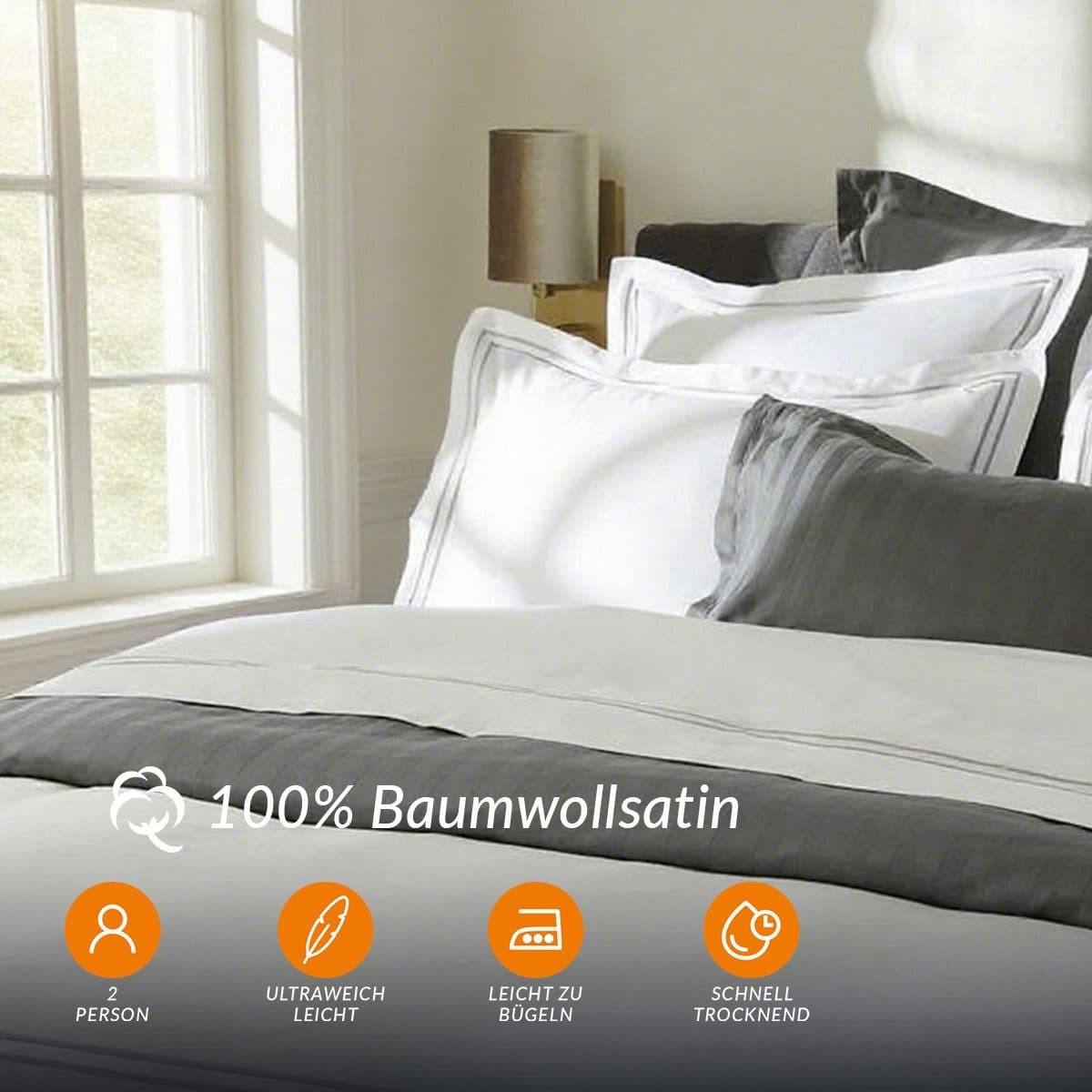 Pure cottom Baumwoll-Satin Bettwäsche grau/weiß verschiedene Größen - Bild 2