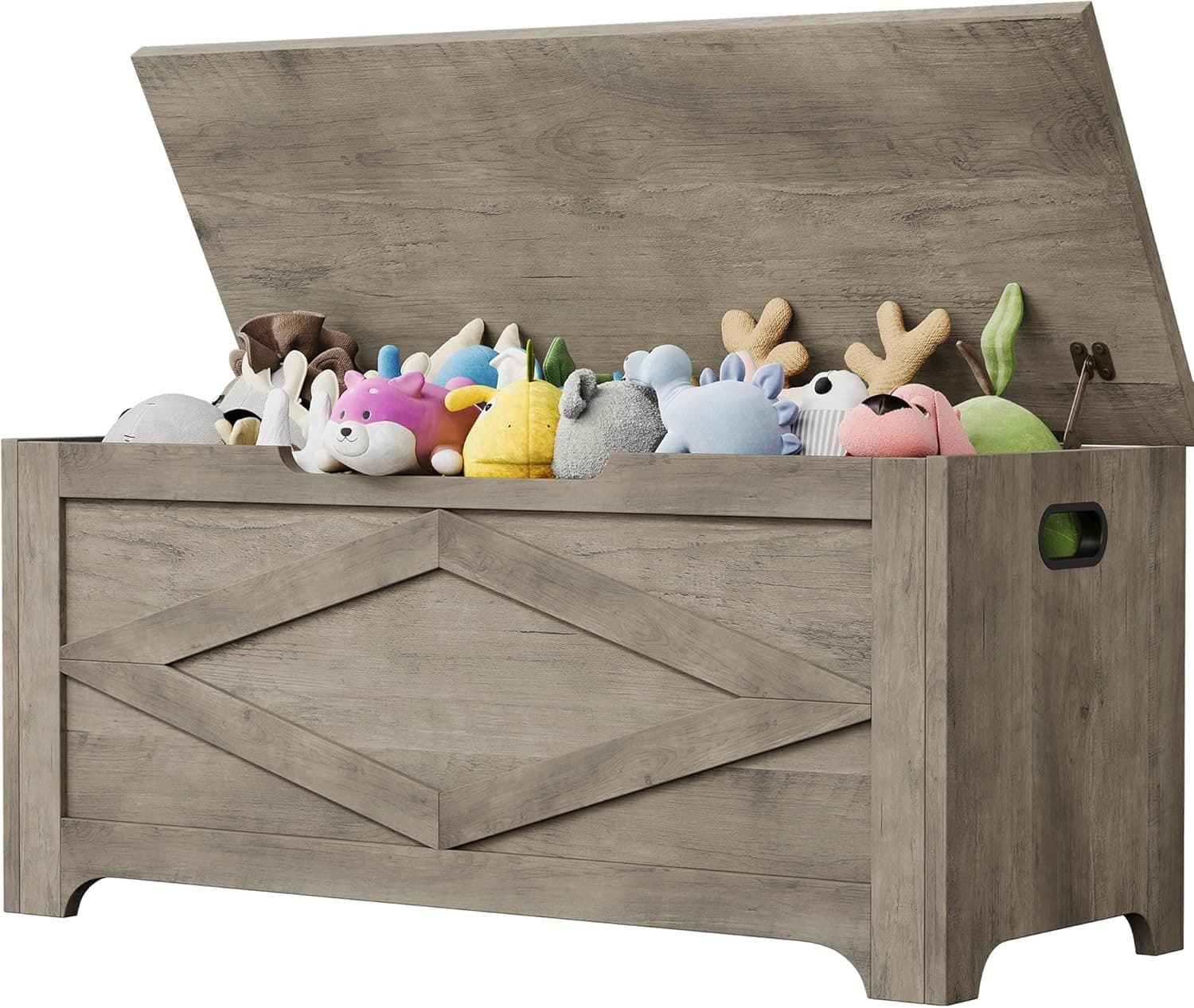 GarveeMore Sitztruhe 100cm Aufbewahrungsbank Holz Sicherheitsscharniere - Bild 2