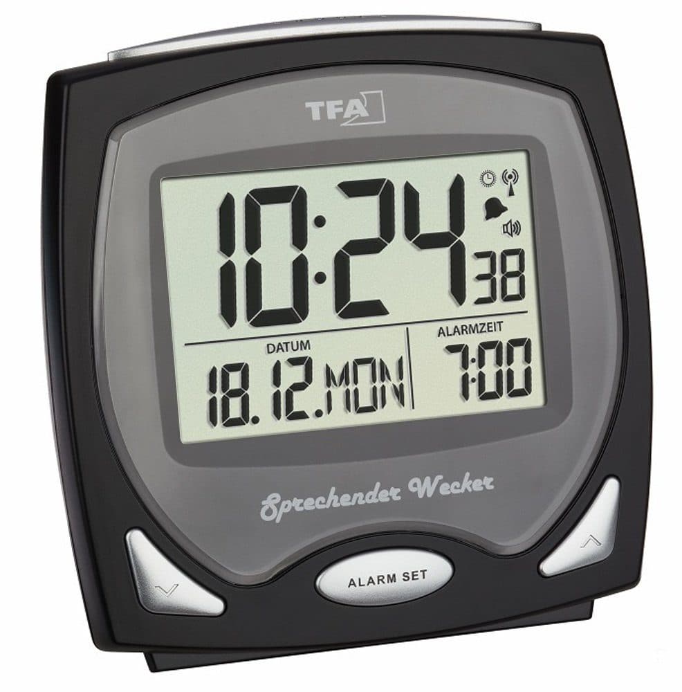 TFA Dostmann Funkwecker Sprechender Wecker Schwarz Deutsch