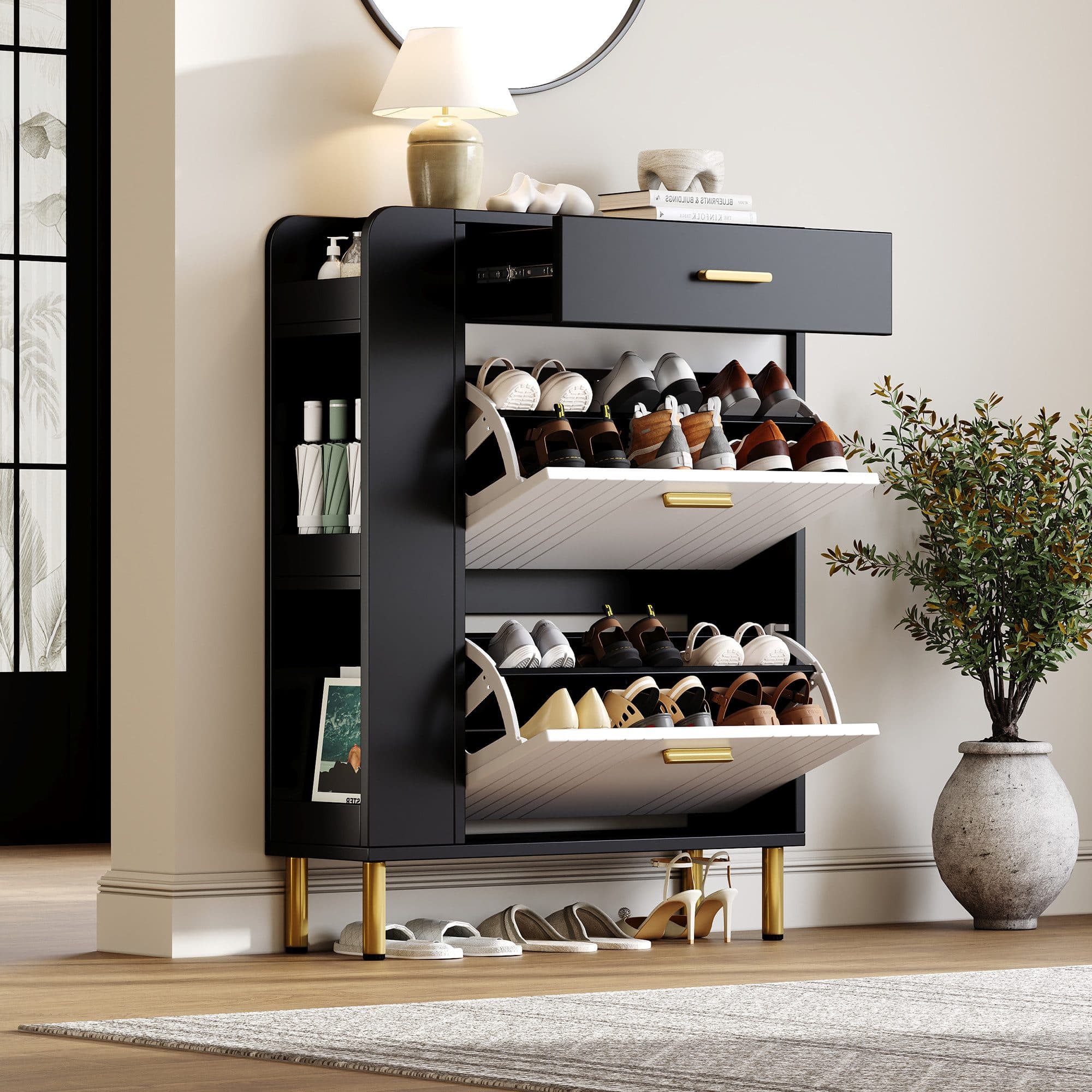 Flieks Schuhschrank Schwarz-Weiß mit 2 Klappen und 1 Schublade - Bild 2